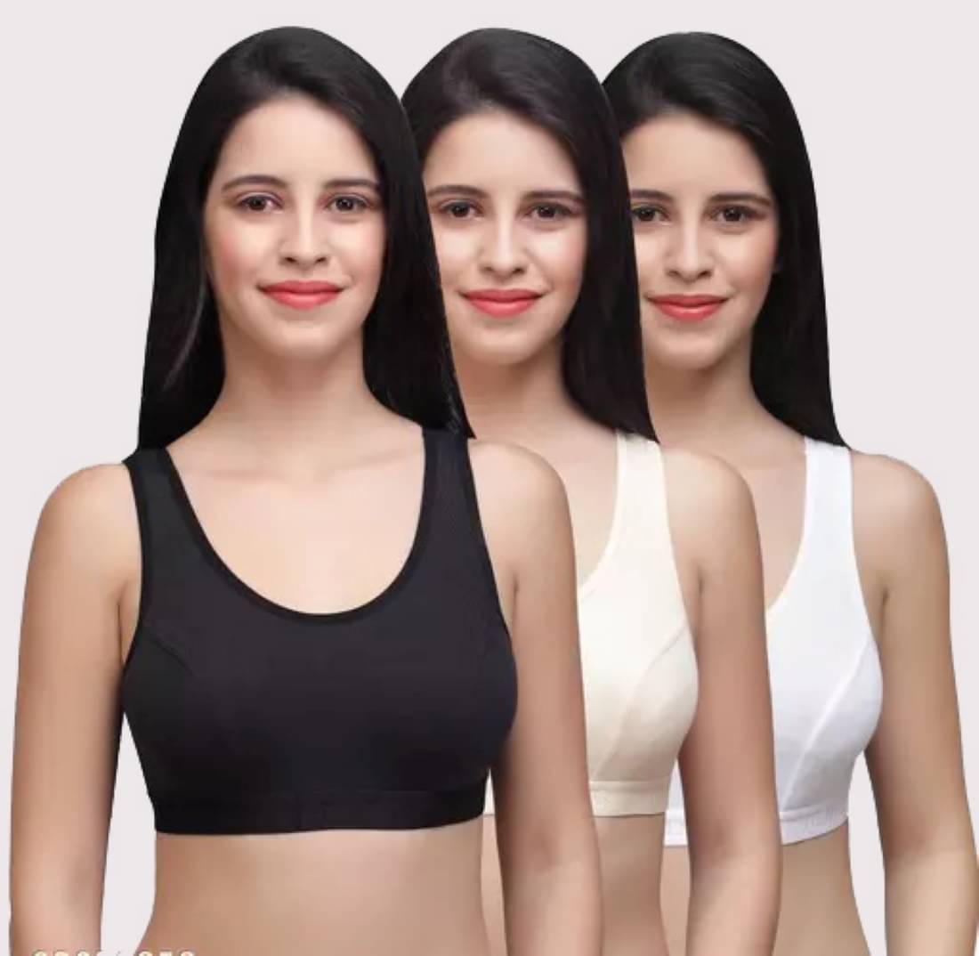    			Kiran Enterprises Pack of 3 Cotton Non Padded Teenage Bra For Women ( Black,White,Beige )