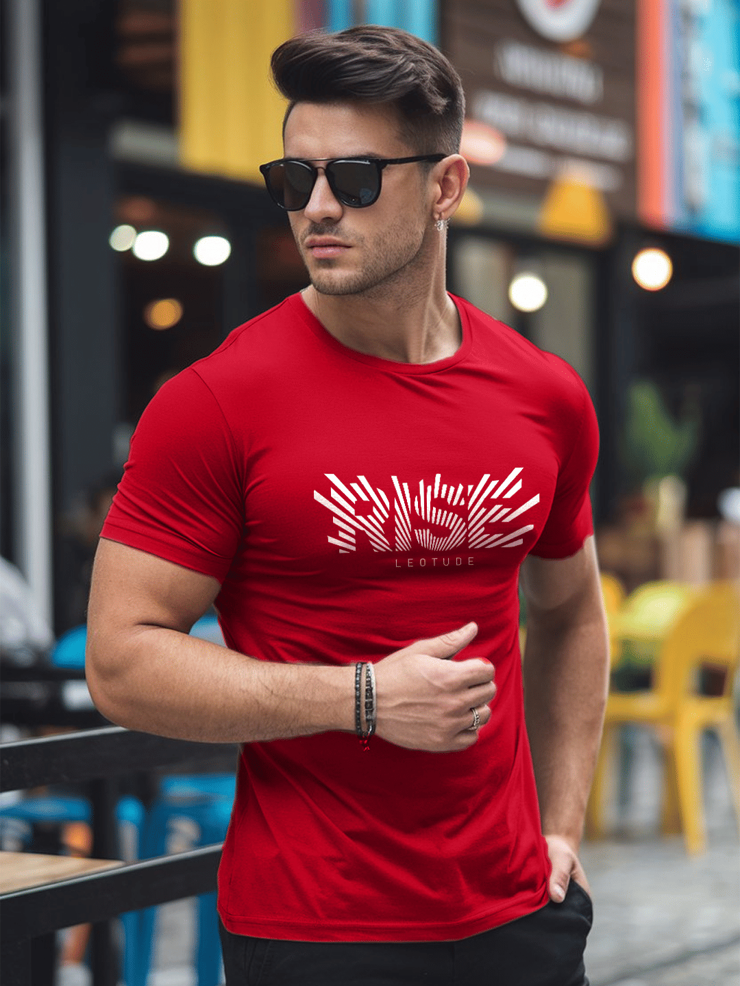 Leotude Men Cotton Blend Regular Fit Printed T-Shirt ( Red )