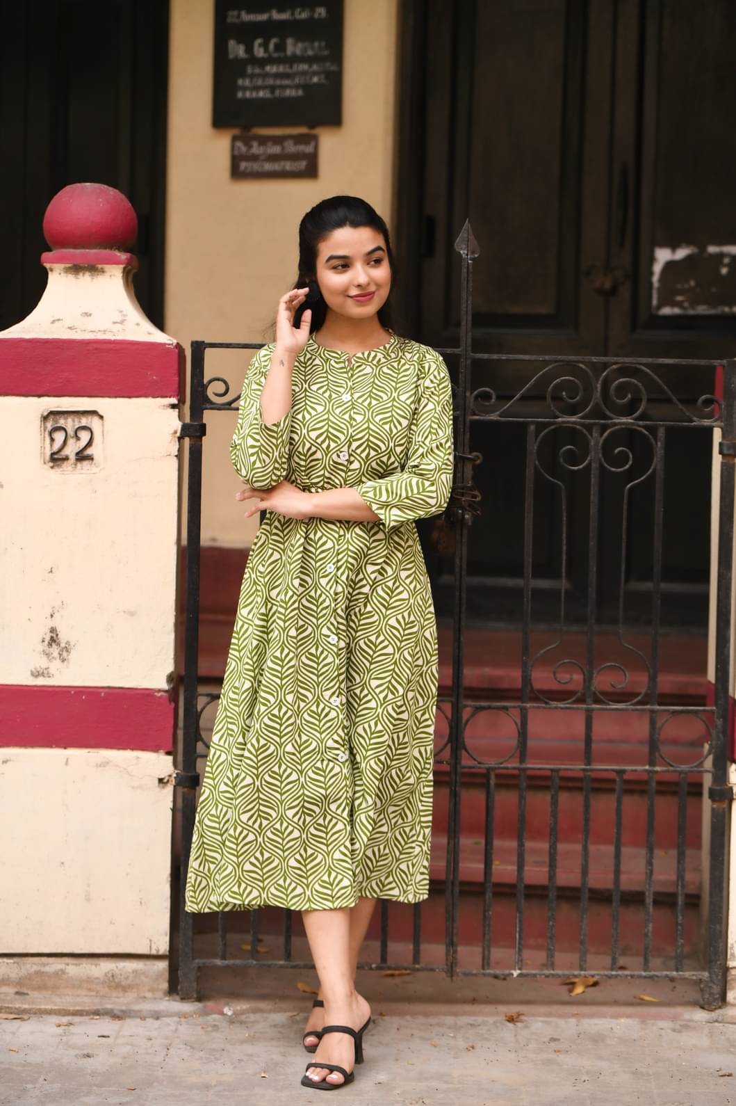     			MEHUL TEXTILE / MVC GROUP OF COMPANY Rayon Printed Calf-Length Women's Fit & Flare Dress - Green ( Pack of 1 )