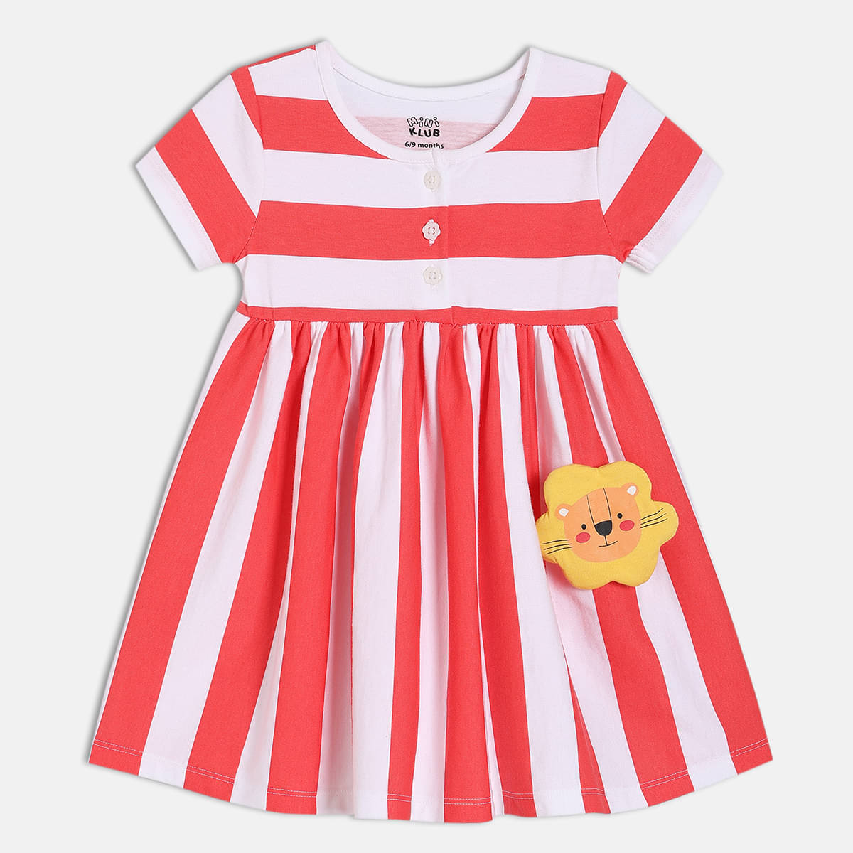     			MINI KLUB Cotton Dress For Baby Girls ( Pack of 1 , White & Red )