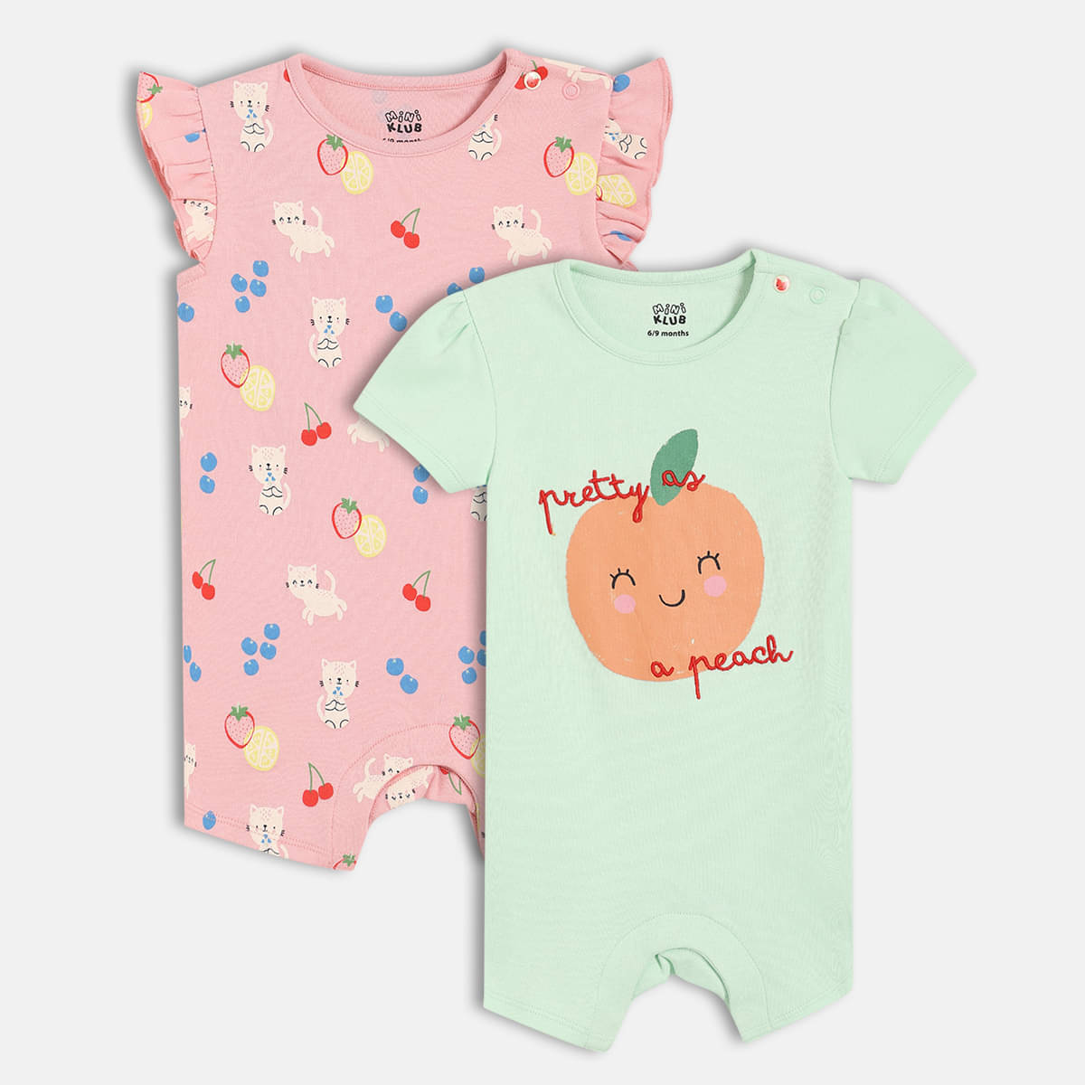     			MINI KLUB Pack of 2 Baby Girls Cotton Rompers ( Multicolor )