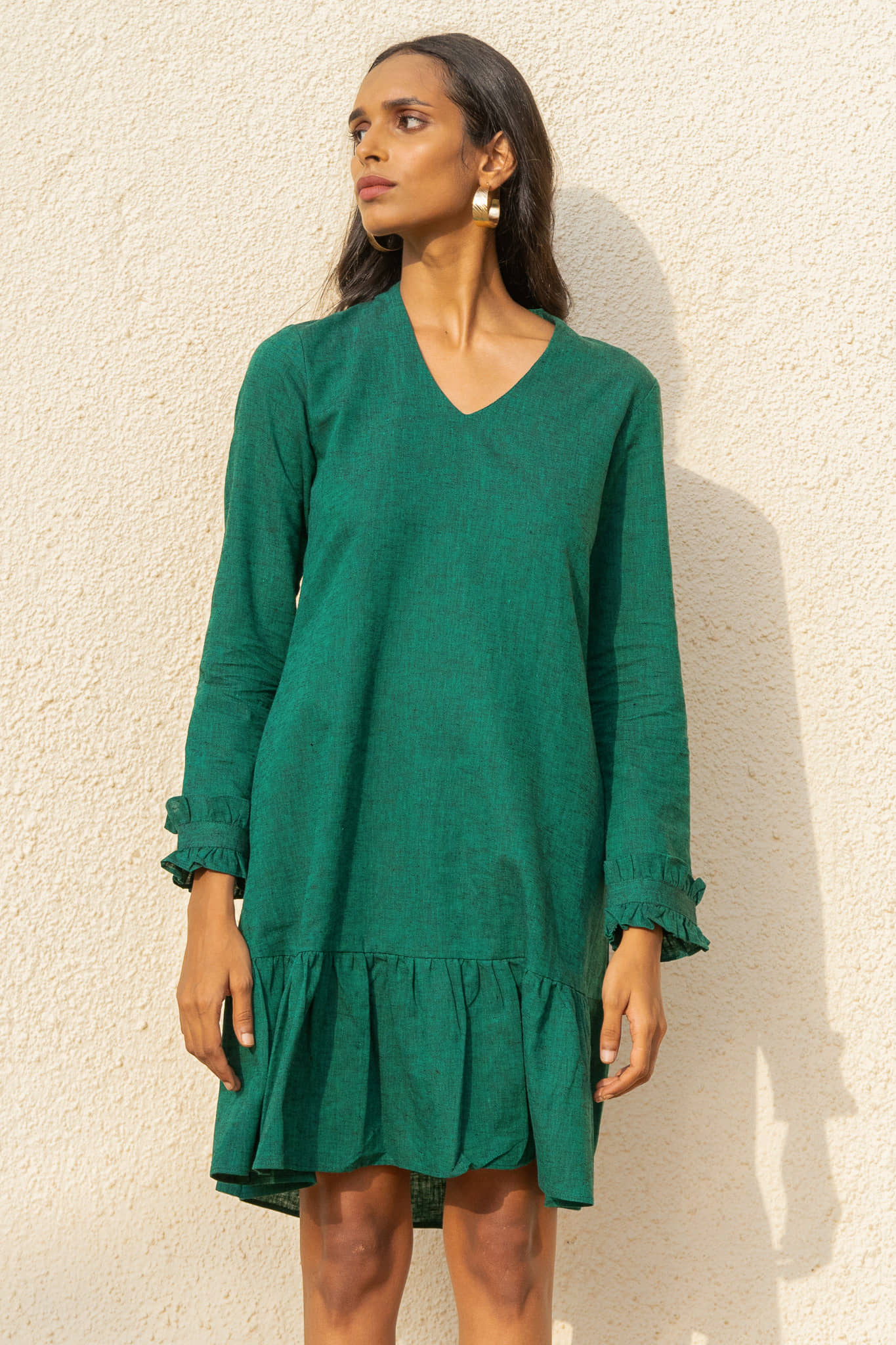 Mantra Fashion Women's Green Solid Cotton Knee Length A-line Dress ( Pack of 1 )