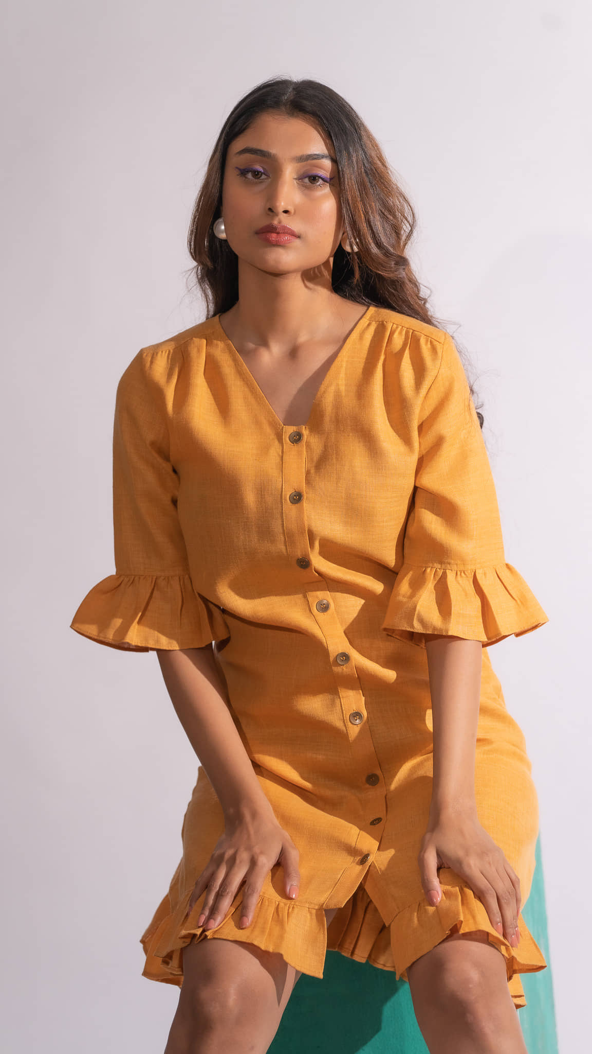 Mantra Fashion Women Polyester Solid A-line Dress ( Mustard )
