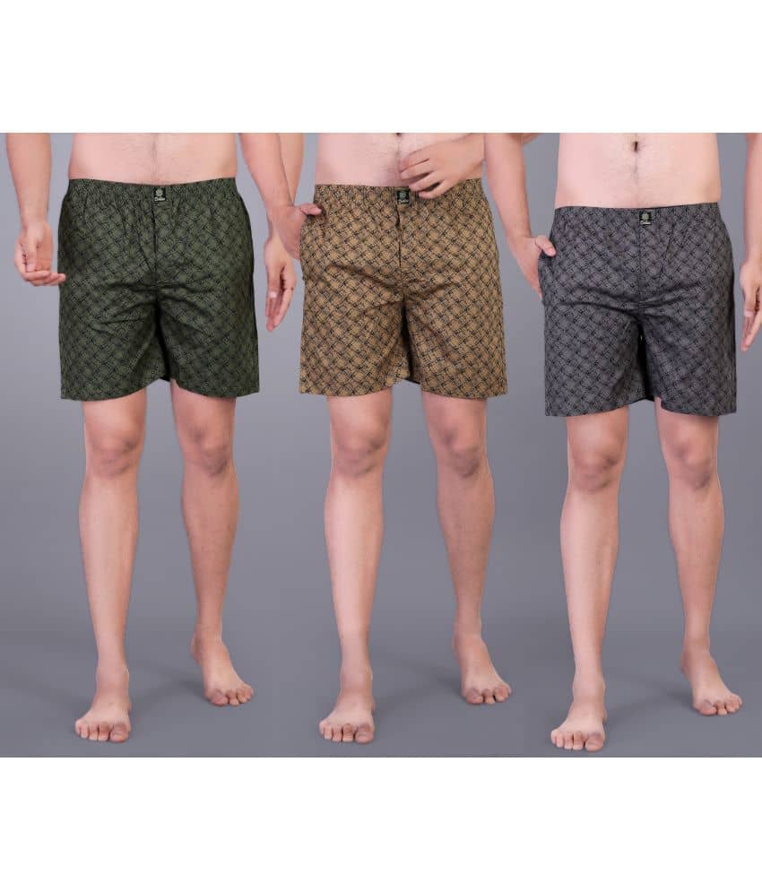 octa apparel Pack of 3 Cotton Boxers For Men's ( Multicolor )