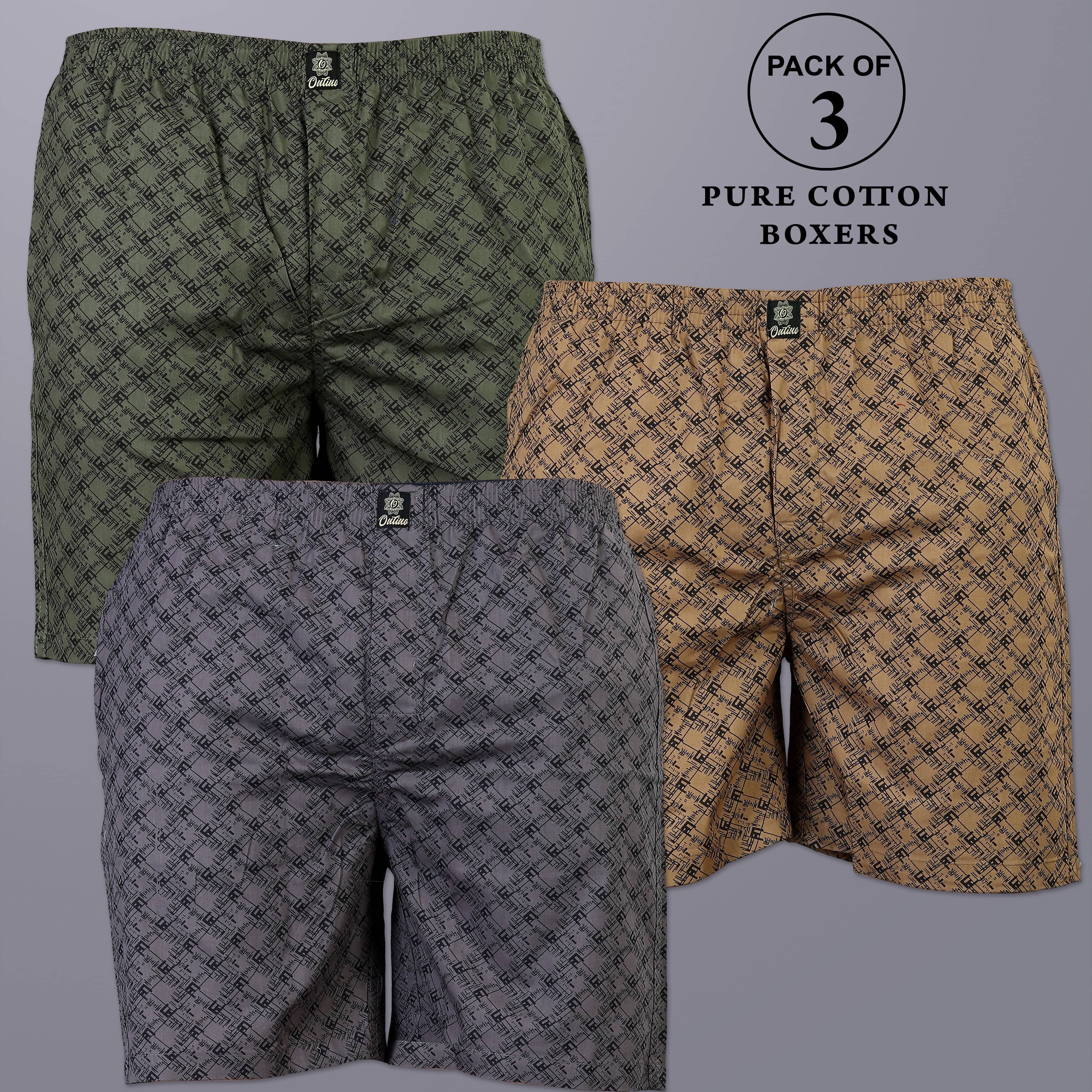 octa apparel Pack of 3 Cotton Boxers For Men's ( Multicolor )