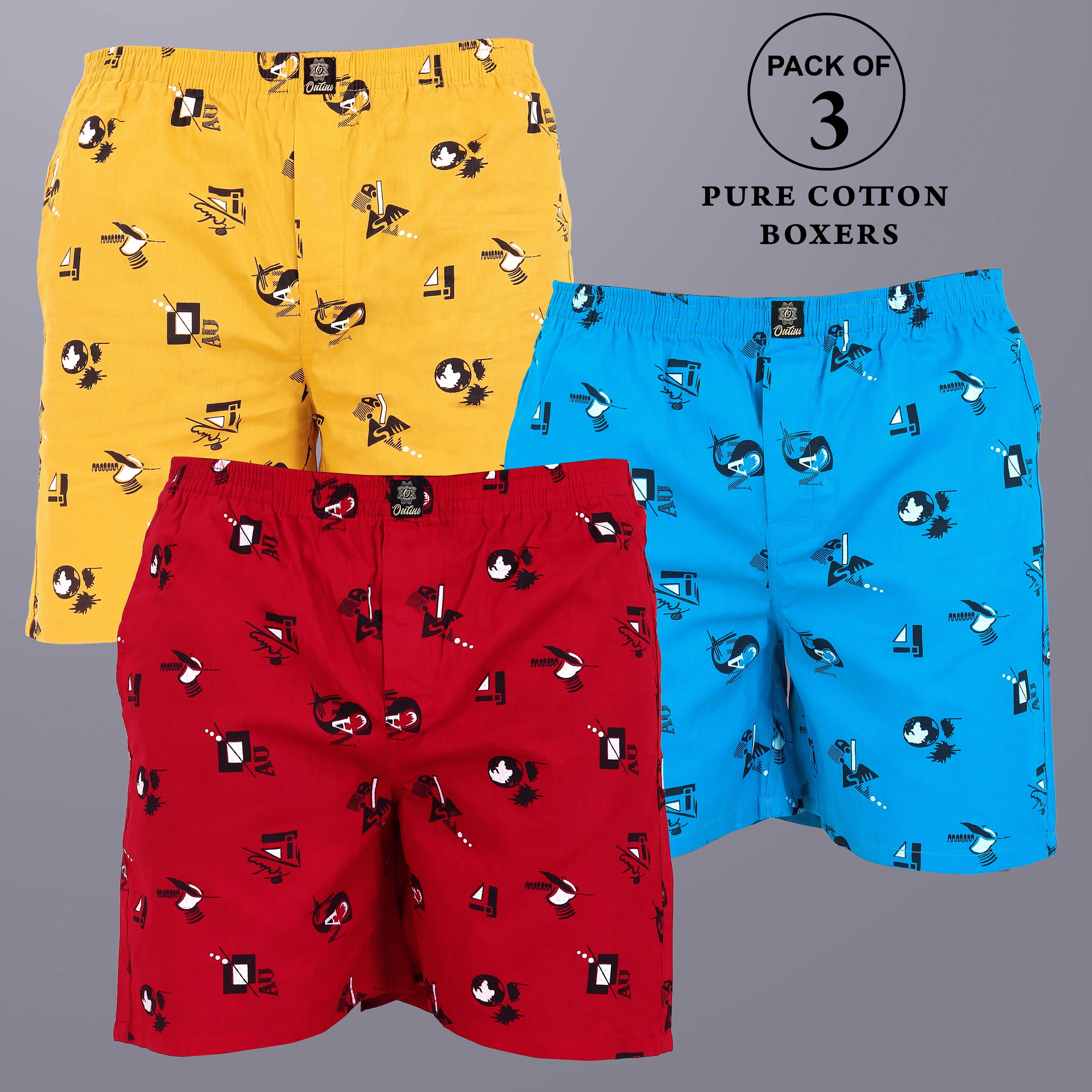 octa apparel Pack of 3 Cotton Boxers For Men's ( Multicolor )