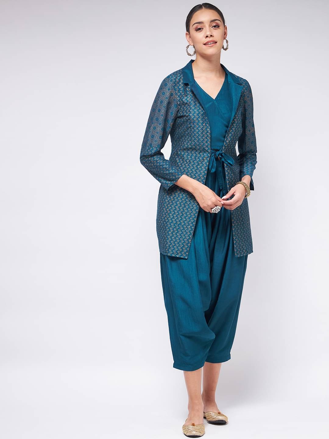     			Pannkh Women Printed Top With Trousers Co-Ord Set ( Blue )