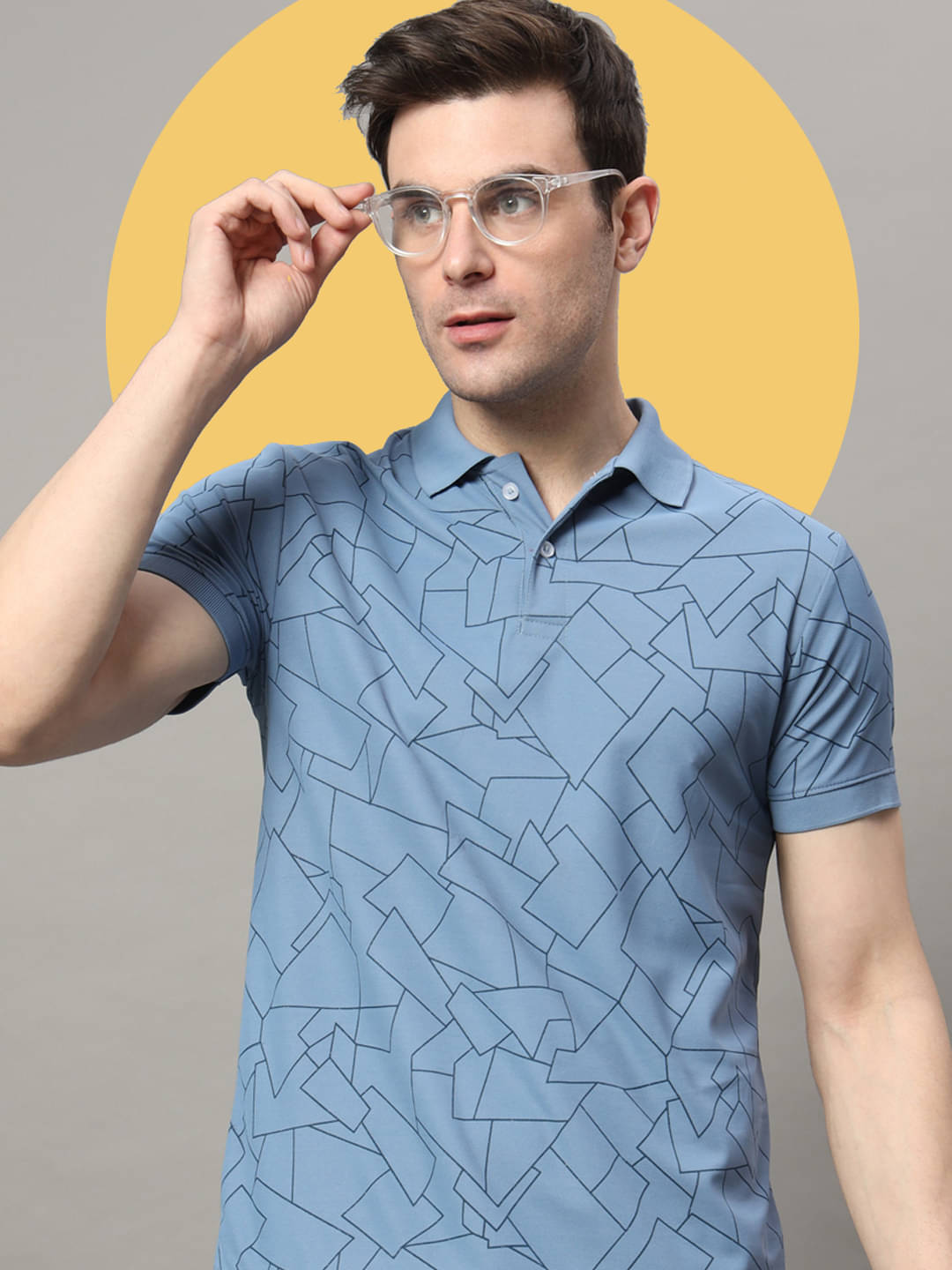     			RELANE Pack of 1 Cotton Blend Regular Fit Printed Half Sleeves Men's Polo T Shirt ( Blue )