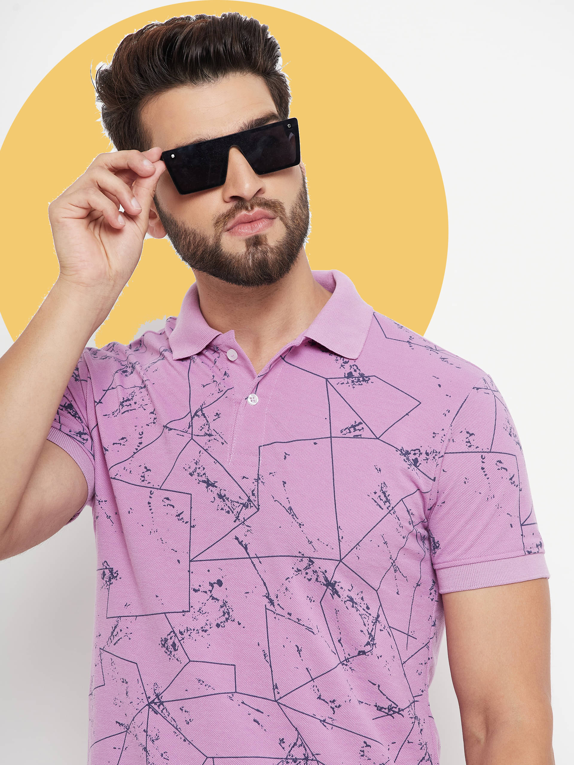    			RELANE Pack of 1 Cotton Blend Regular Fit Printed Half Sleeves Men's Polo T Shirt ( Lavender )