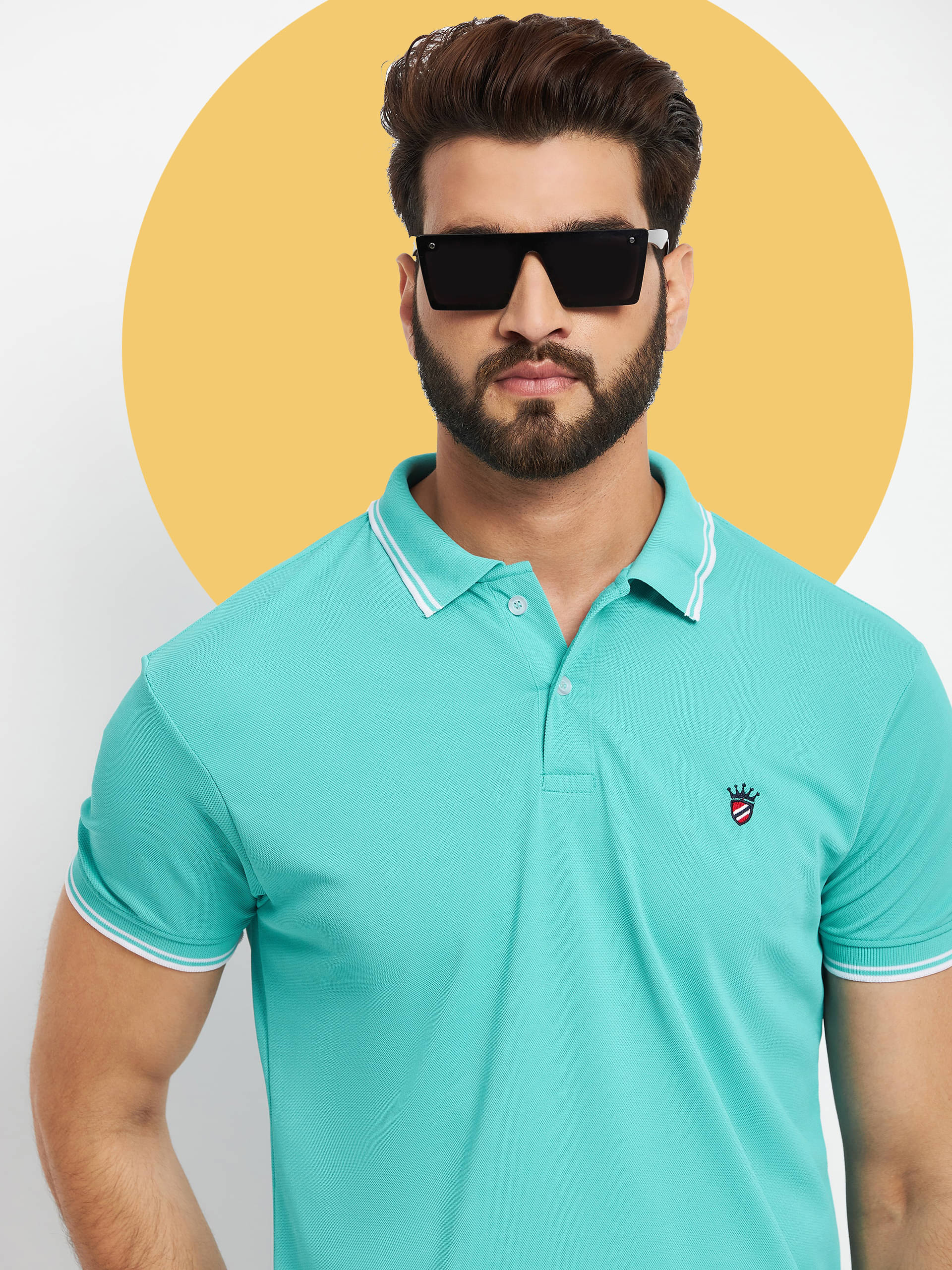     			RELANE Pack of 1 Cotton Blend Regular Fit Solid Half Sleeves Men's Polo T Shirt ( Aqua )
