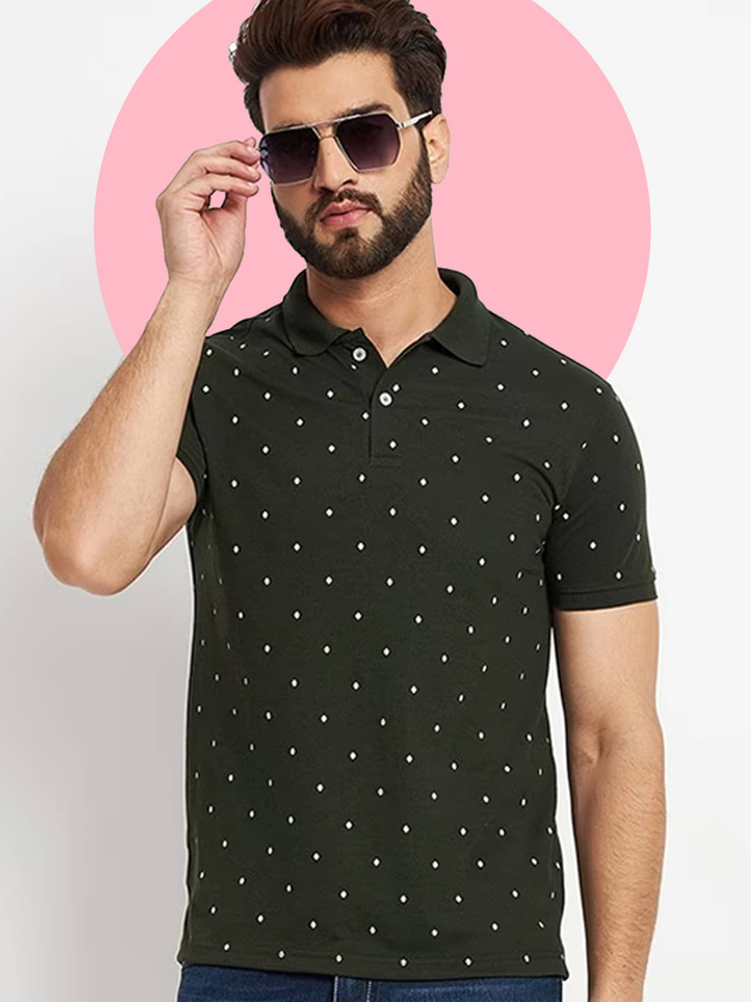     			RELANE Pack of 1 Cotton Blend Regular Fit Printed Half Sleeves Men's Polo T Shirt ( Olive )
