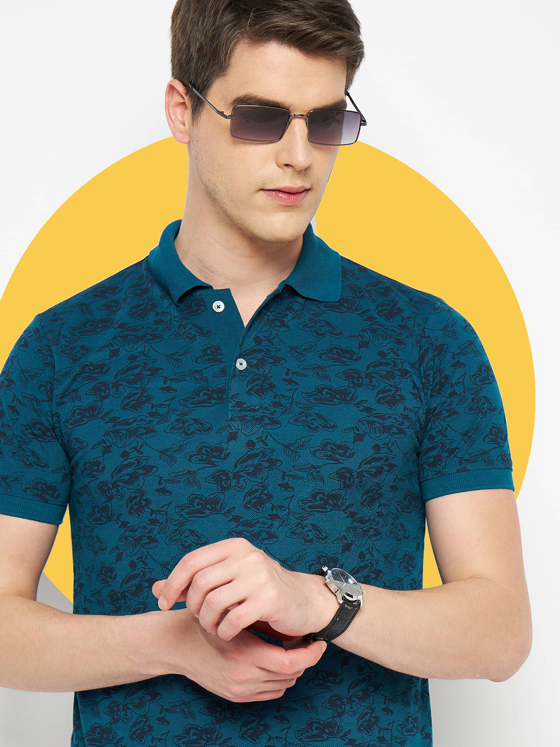 RELANE Pack of 1 Cotton Blend Regular Fit Printed Half Sleeves Men's Polo T Shirt ( Teal Blue )     			RELANE Pack of 1 Cotton Blend Regular Fit Printed Half Sleeves Men's Polo T Shirt ( Teal Blue )