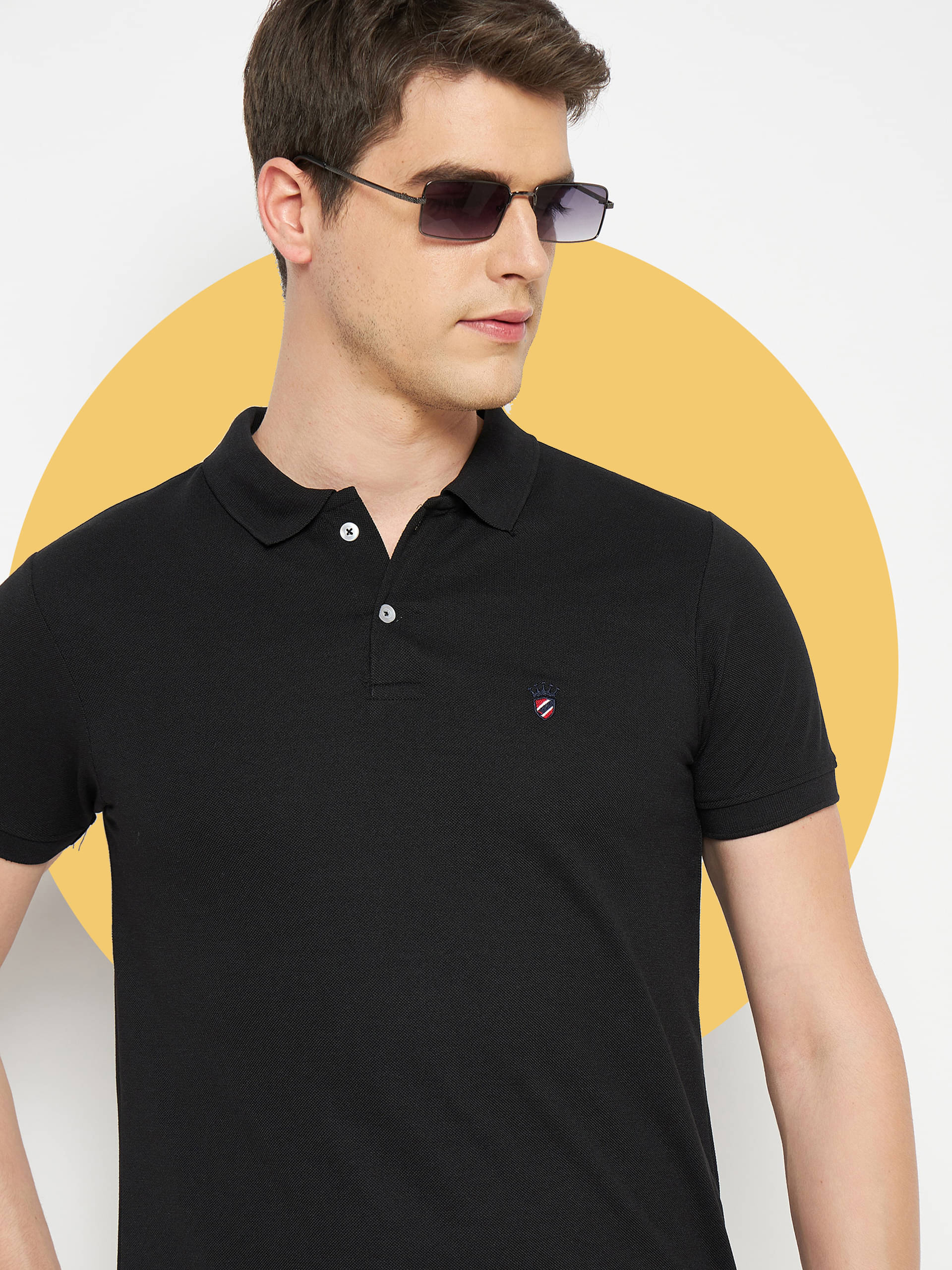     			RELANE Pack of 1 Cotton Blend Regular Fit Solid Half Sleeves Men's Polo T Shirt ( Black )