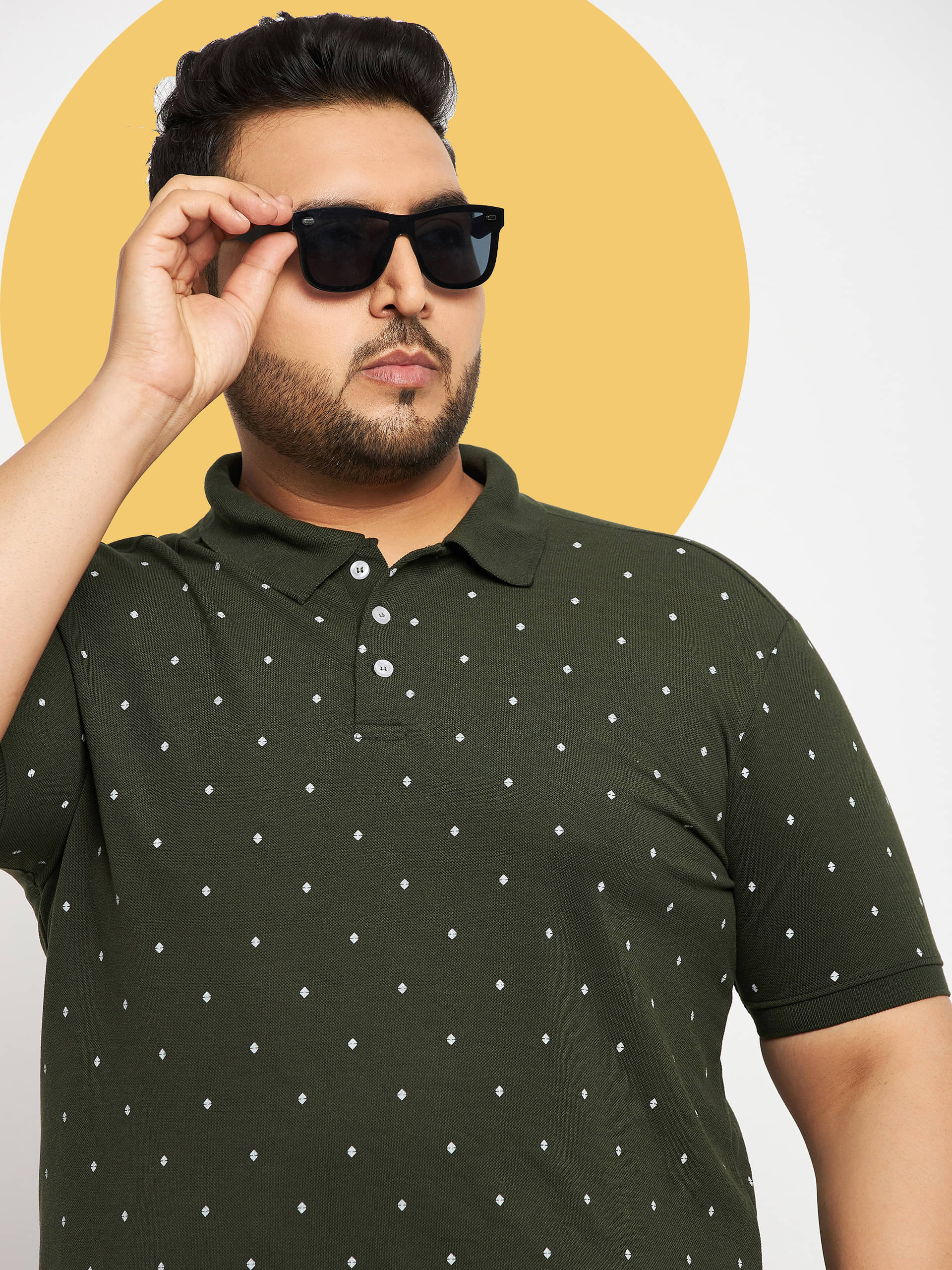     			RELANE Pack of 1 Cotton Blend Regular Fit Printed Half Sleeves Men's Polo T Shirt ( Olive )