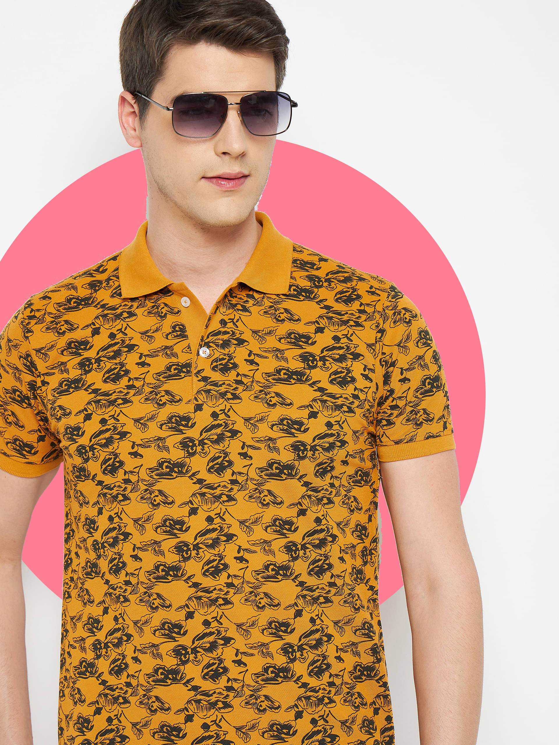 RELANE Pack of 1 Cotton Blend Regular Fit Printed Half Sleeves Men's Polo T Shirt ( Mustard ) RELANE Pack of 1 Cotton Blend Regular Fit Printed Half Sleeves Men's Polo T Shirt ( Mustard )