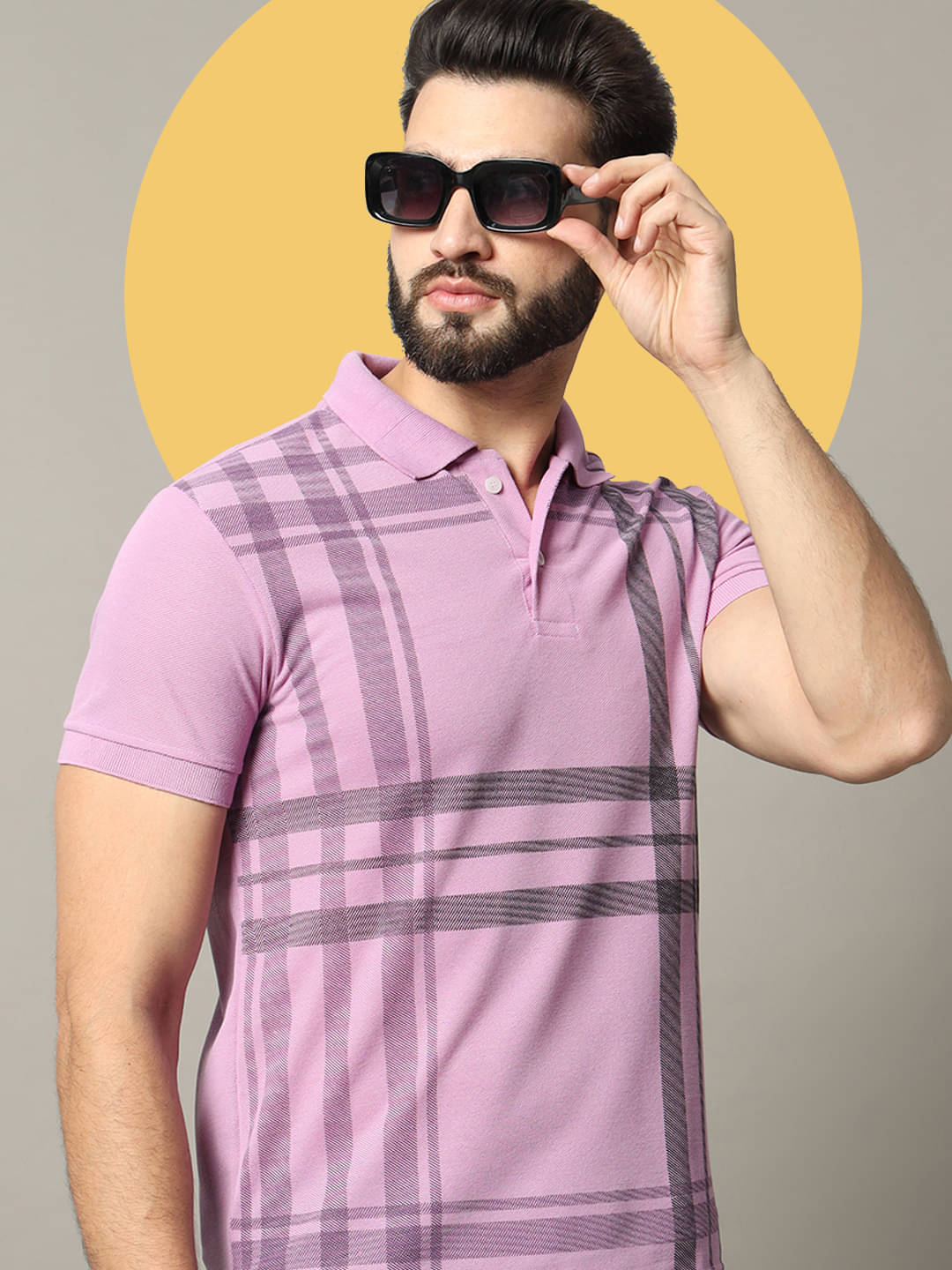 RELANE Pack of 1 Cotton Blend Regular Fit Checks Half Sleeves Men's Polo T Shirt ( Lavender ) RELANE Pack of 1 Cotton Blend Regular Fit Checks Half Sleeves Men's Polo T Shirt ( Lavender )