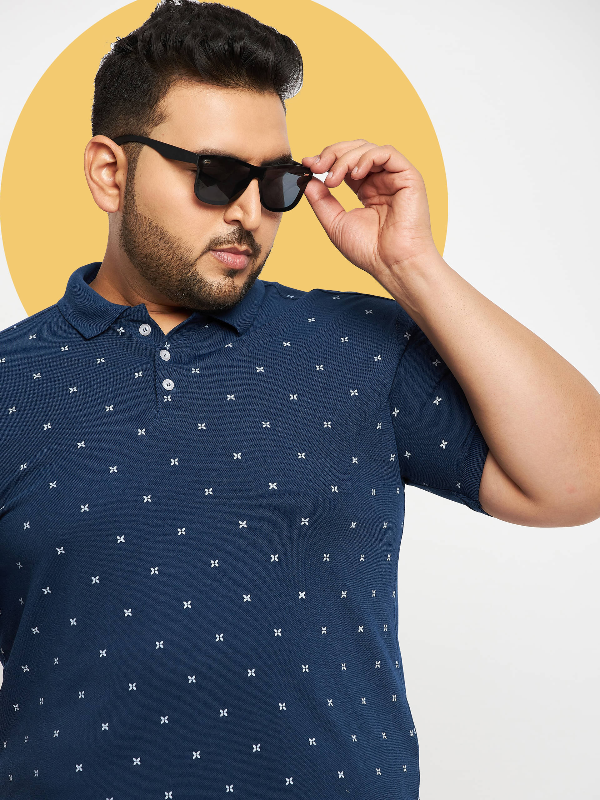    			RELANE Pack of 1 Cotton Blend Regular Fit Printed Half Sleeves Men's Polo T Shirt ( Navy )