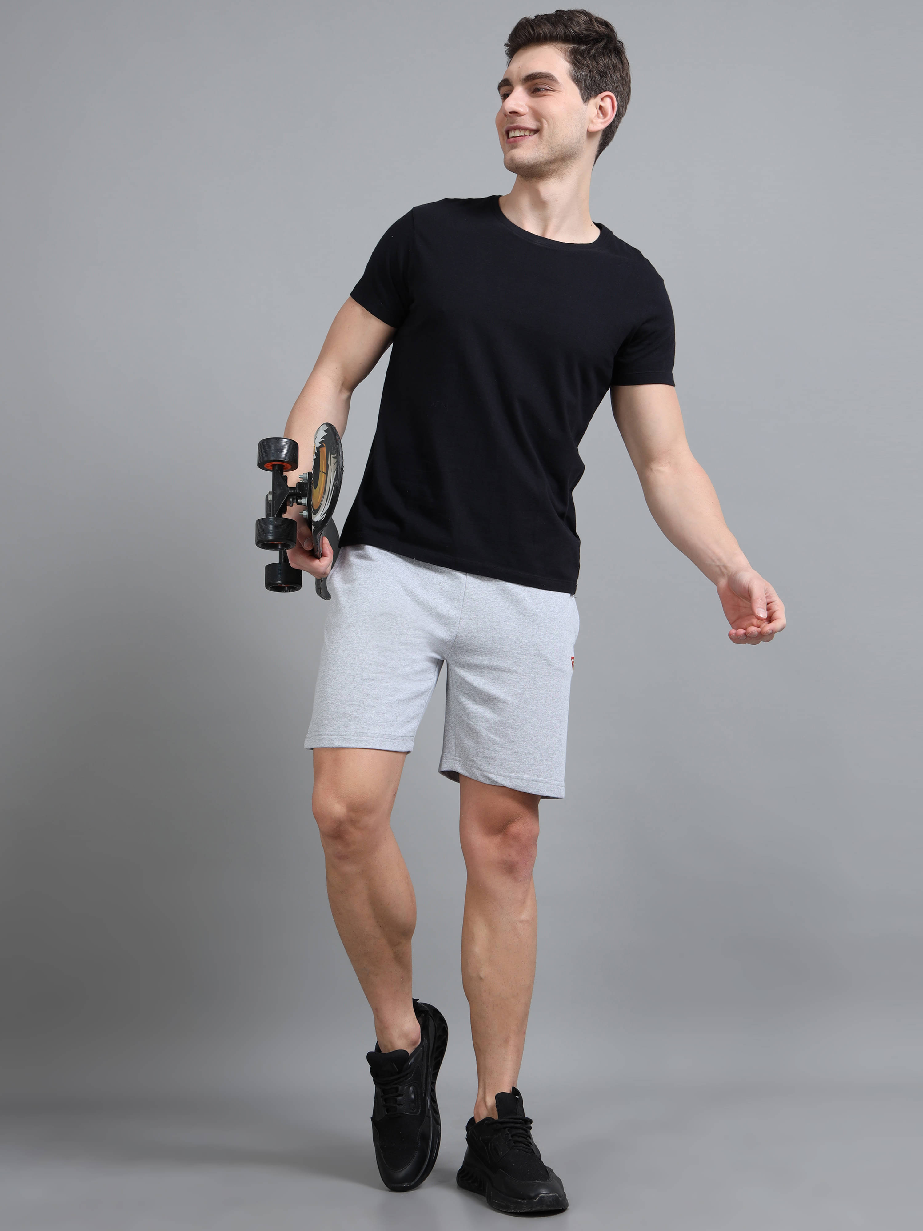     			RUNSTARS Grey Melange Cotton Blend Men's Shorts ( Pack of 1 )