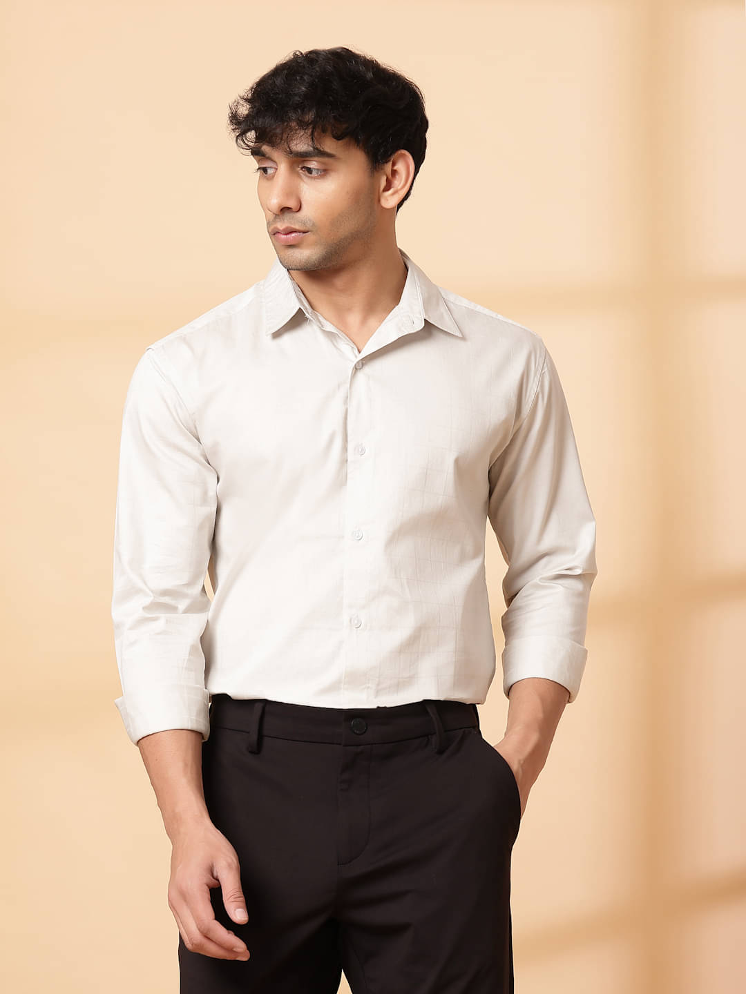     			Rigo Cotton Blend Regular Fit Checks Full Sleeves Men's Casual Shirt - Off White ( Pack of 1 )