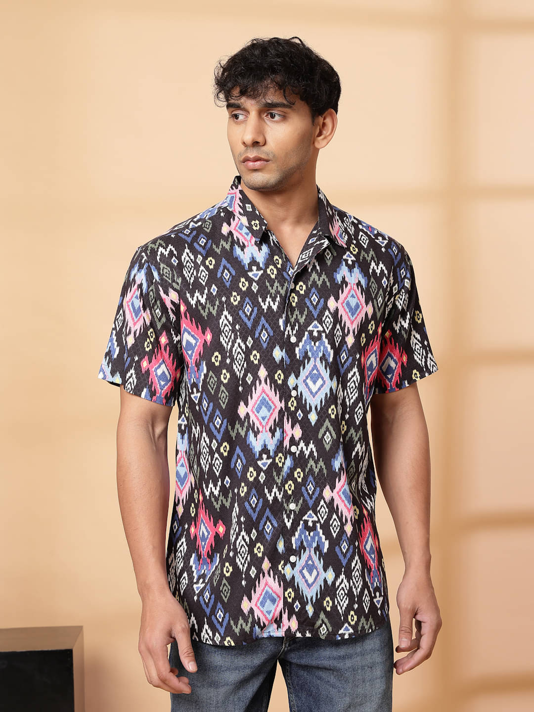     			Rigo Rayon Regular Fit Printed Half Sleeves Men's Casual Shirt - Black ( Pack of 1 )