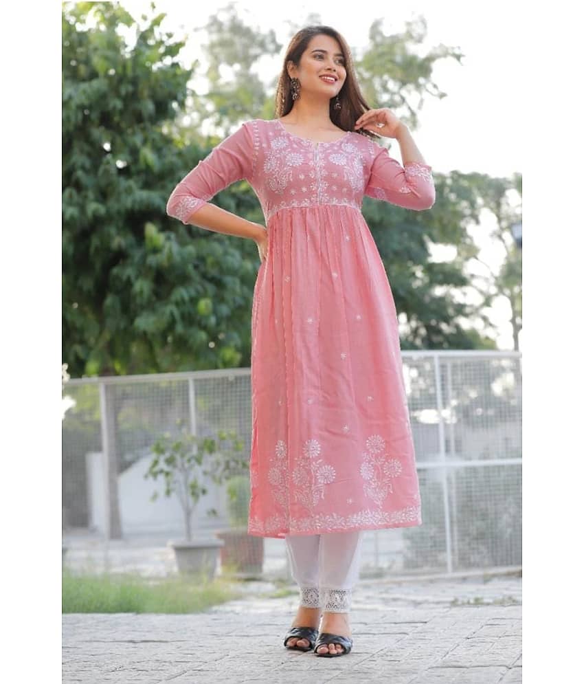 SHREE JEE FABRICS Pack of 1 Rayon Embroidered Anarkali Women's Kurti - ( Pink ) - Kurtis, Tunics | Buy online on ZillyBuy