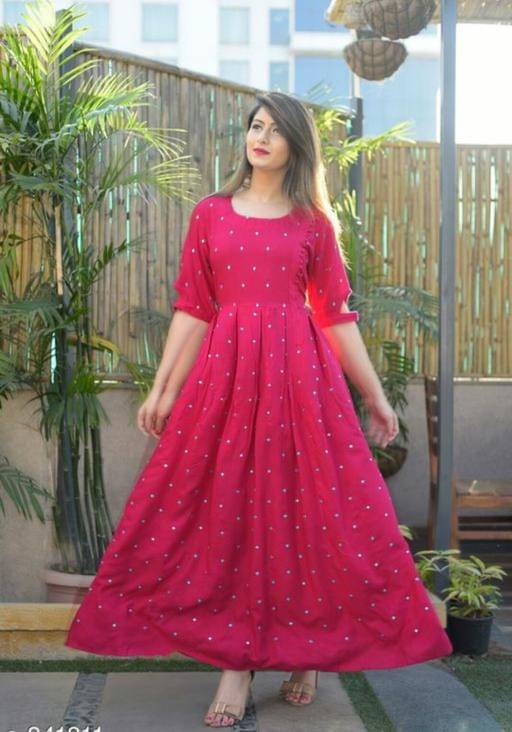 SHREE JEE FABRICS Pack of 1 Rayon Embroidered Anarkali Women's Kurti - ( Magenta ) SHREE JEE FABRICS Pack of 1 Rayon Embroidered Anarkali Women's Kurti - ( Magenta )
