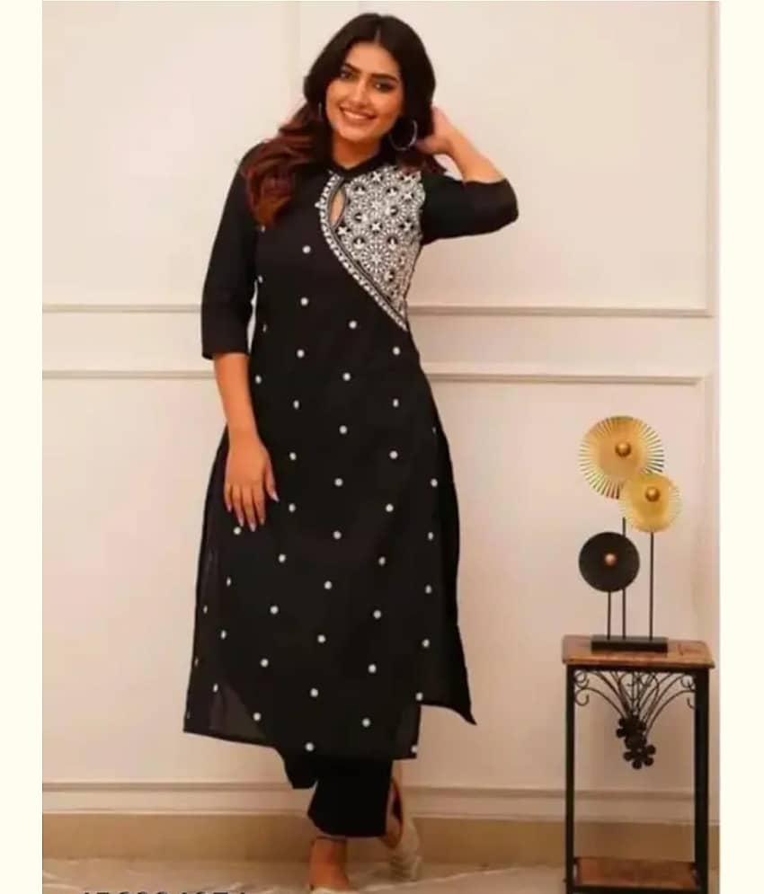SHREE JEE FABRICS Pack of 1 Rayon Embroidered Straight Women's Kurti - ( BLACK ) - Kurtis, Tunics | Buy online on ZillyBuy