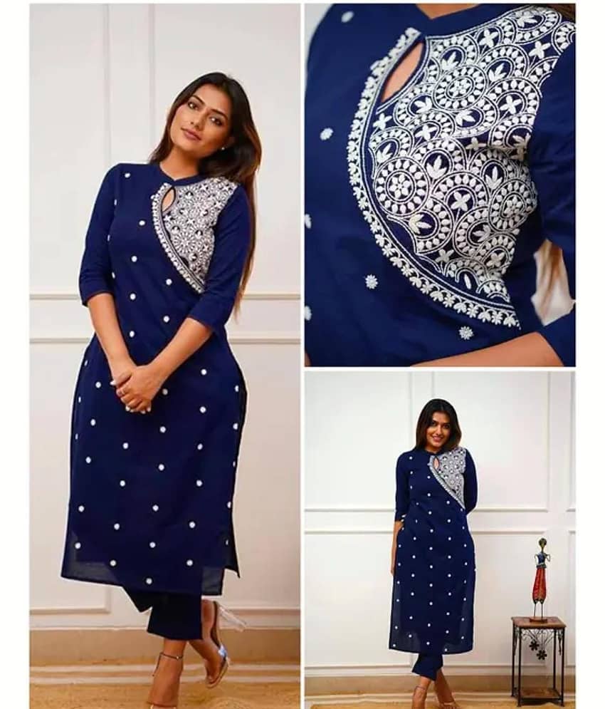 SHREE JEE FABRICS Pack of 1 Rayon Embroidered Straight Women's Kurti - ( BLUE ) - Kurtis, Tunics | Buy online on ZillyBuy