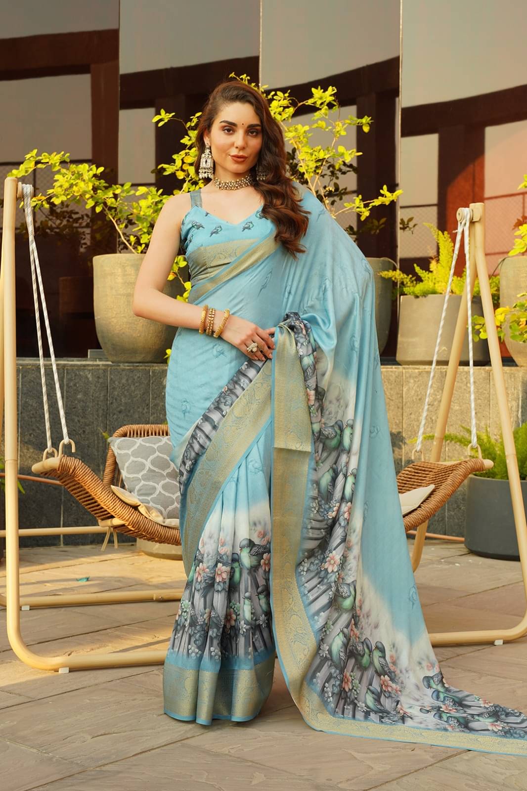 Sanjana Silks Chiffon Printed Saree With Unstitched Blouse Piece ( SkyBlue ) Sanjana Silks Chiffon Printed Saree With Unstitched Blouse Piece ( SkyBlue )