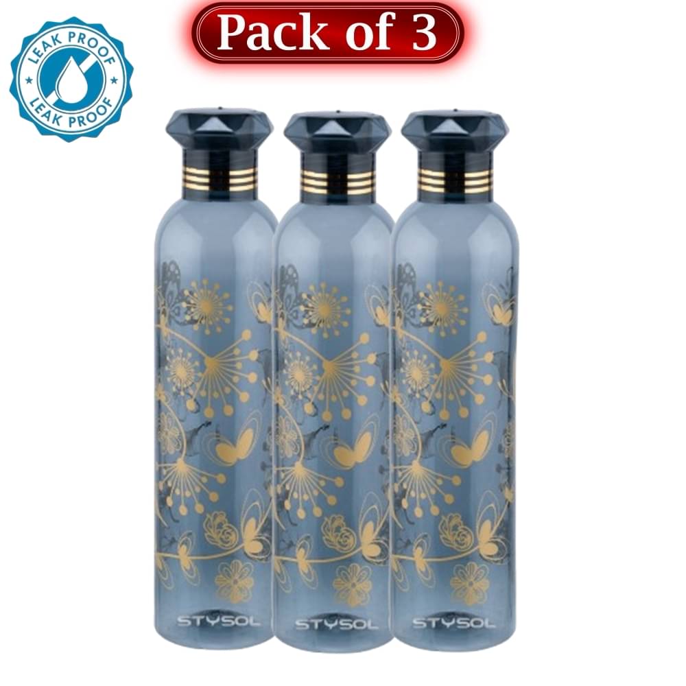     			Stysol Water Bottels Black Plastic Water Bottle 1000 mL ( Set of 3 )