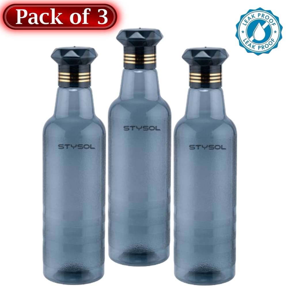     			Stysol Water Bottels Black Plastic Water Bottle 1000 mL ( Set of 3 )