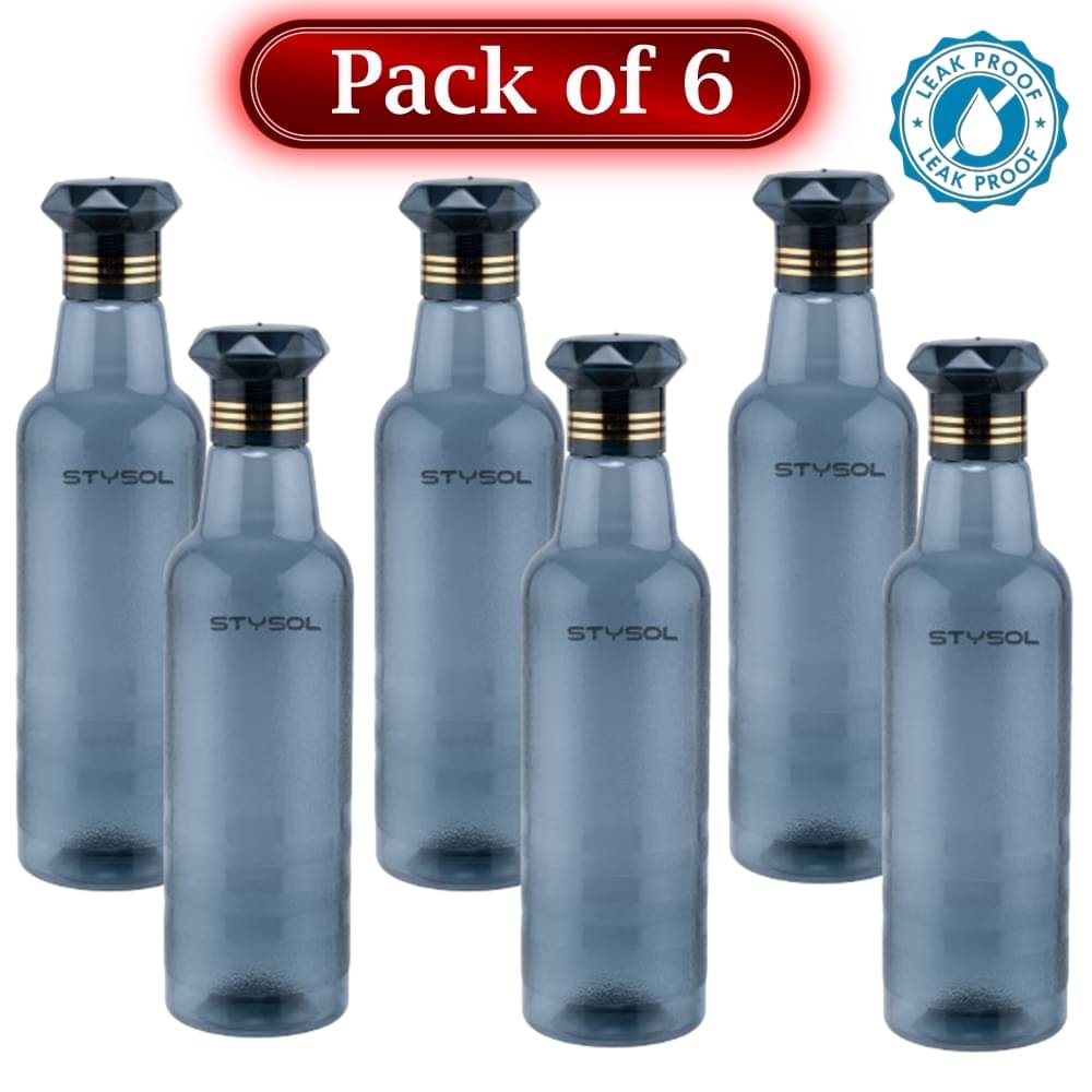     			Stysol Water Bottels Black Plastic Water Bottle 1000 mL ( Set of 6 )