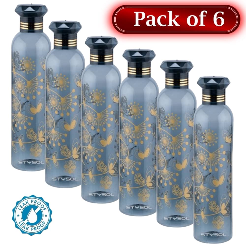     			Stysol Water Bottels Black Plastic Water Bottle 1000 mL ( Set of 6 )