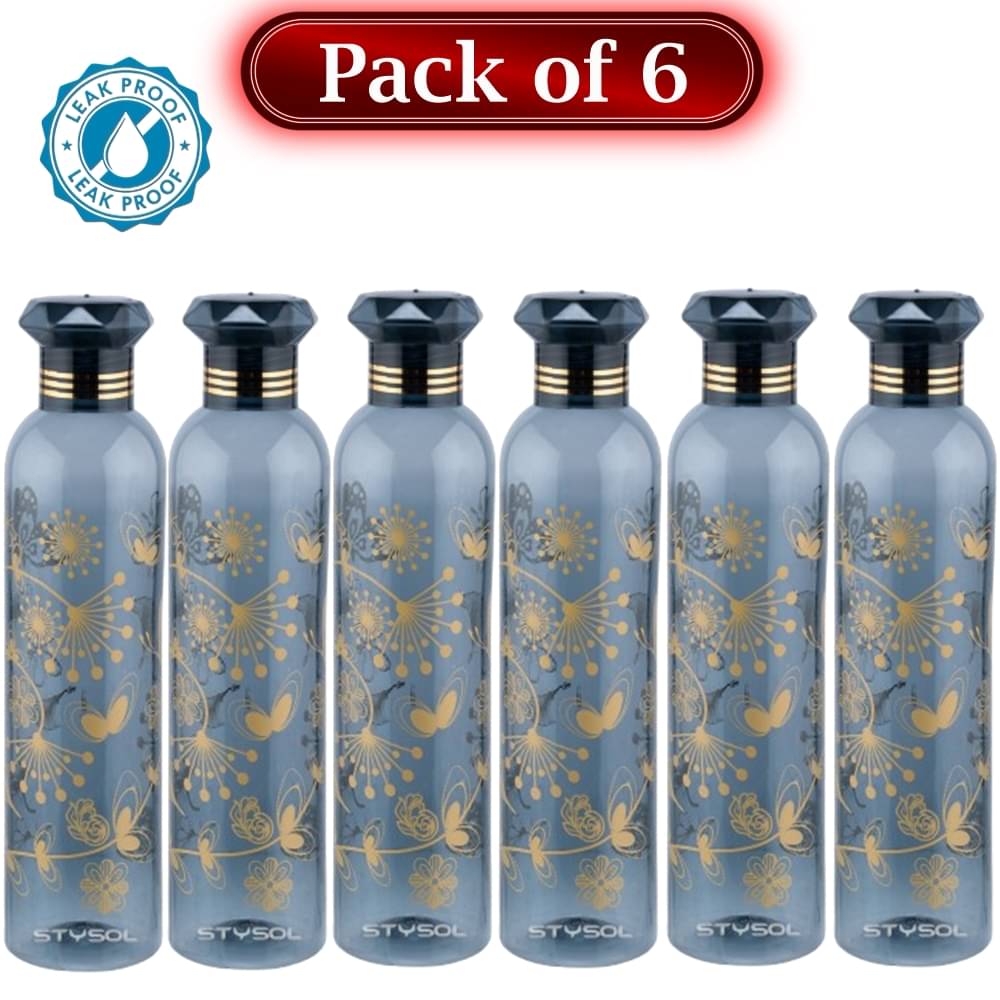     			Stysol Water Bottels Black Plastic Water Bottle 1000 mL ( Set of 6 )