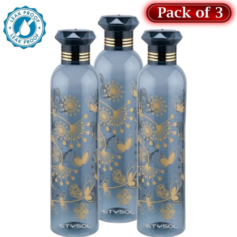     			Stysol Water Bottels Black Plastic Water Bottle 1000 mL ( Set of 3 )