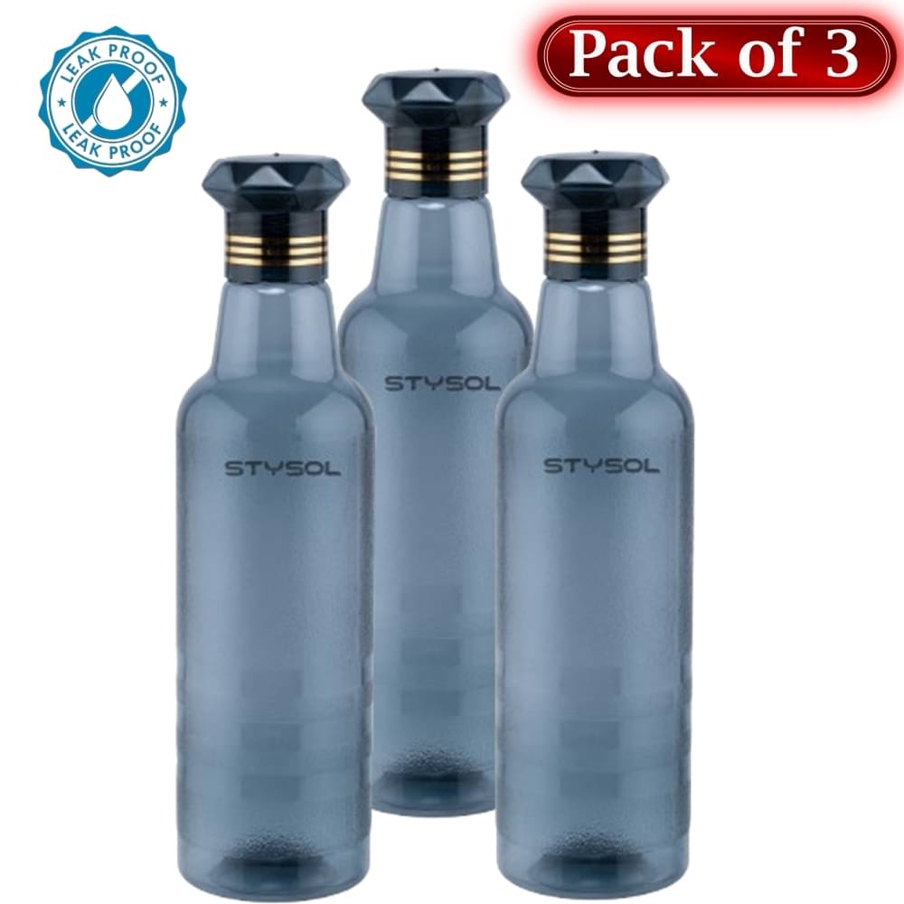     			Stysol Water Bottels Black Plastic Water Bottle 1000 mL ( Set of 3 )