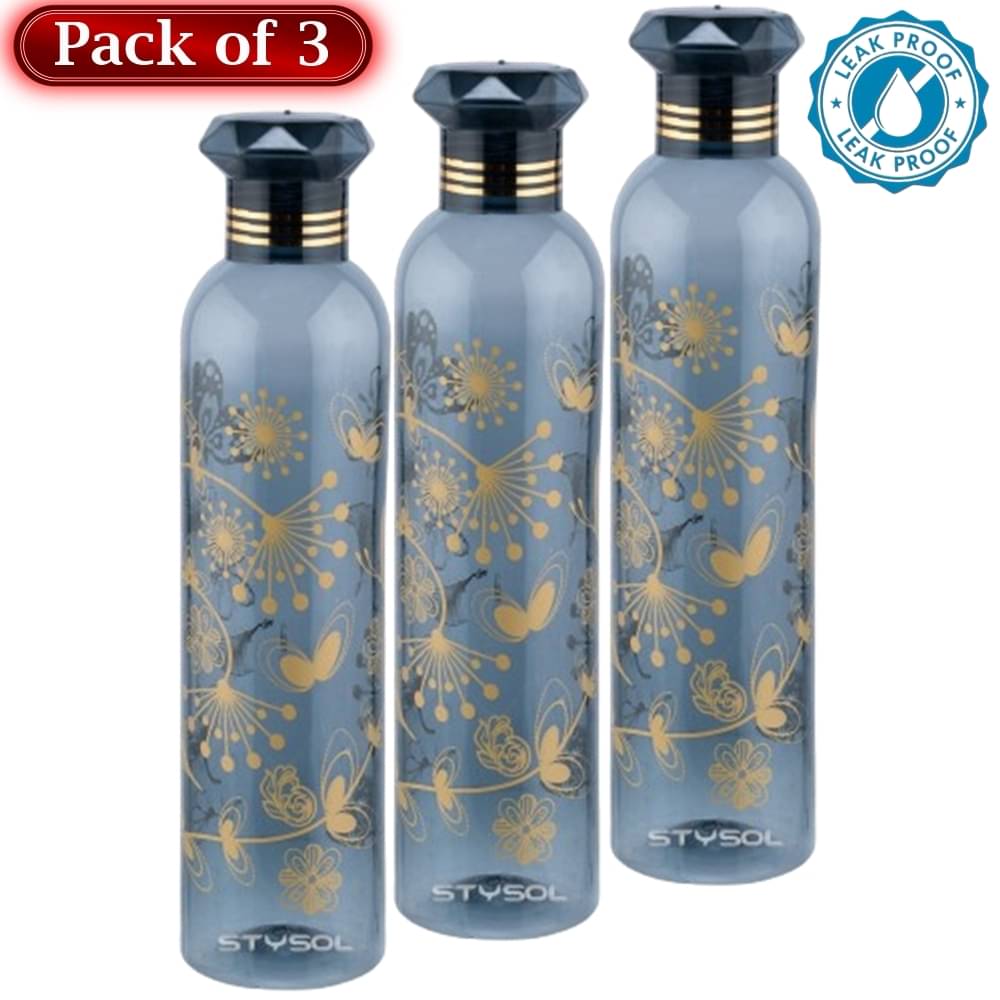 Stysol Water Bottels Black Plastic School Water Bottle 1000 mL ( Set of 3 ) Stysol Water Bottels Black Plastic School Water Bottle 1000 mL ( Set of 3 )