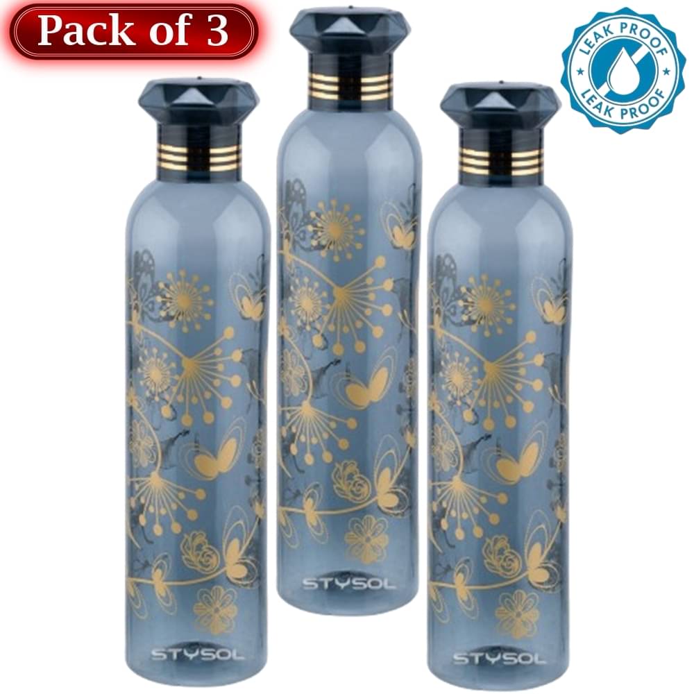     			Stysol Water Bottels Black Plastic Water Bottle 1000 mL ( Set of 3 )