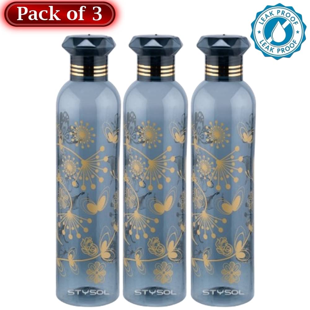     			Stysol Water Bottels Black Plastic Water Bottle 1000 mL ( Set of 3 )