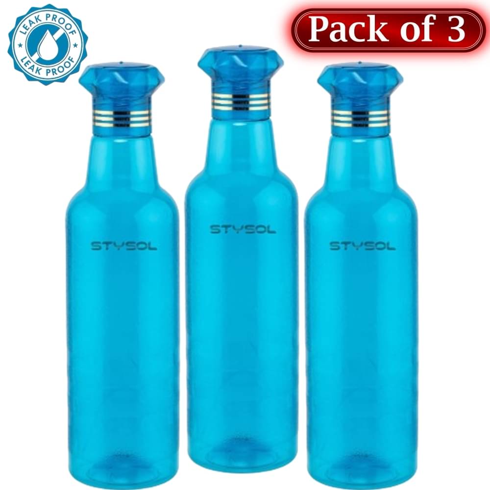     			Stysol Water Bottels Blue Plastic Water Bottle 1000 mL ( Set of 3 )