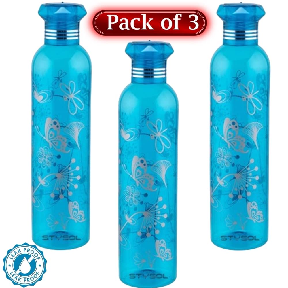 Stysol Water Bottels Blue Plastic Fridge Water Bottle 1000 mL ( Set of 3 ) Stysol Water Bottels Blue Plastic Fridge Water Bottle 1000 mL ( Set of 3 )