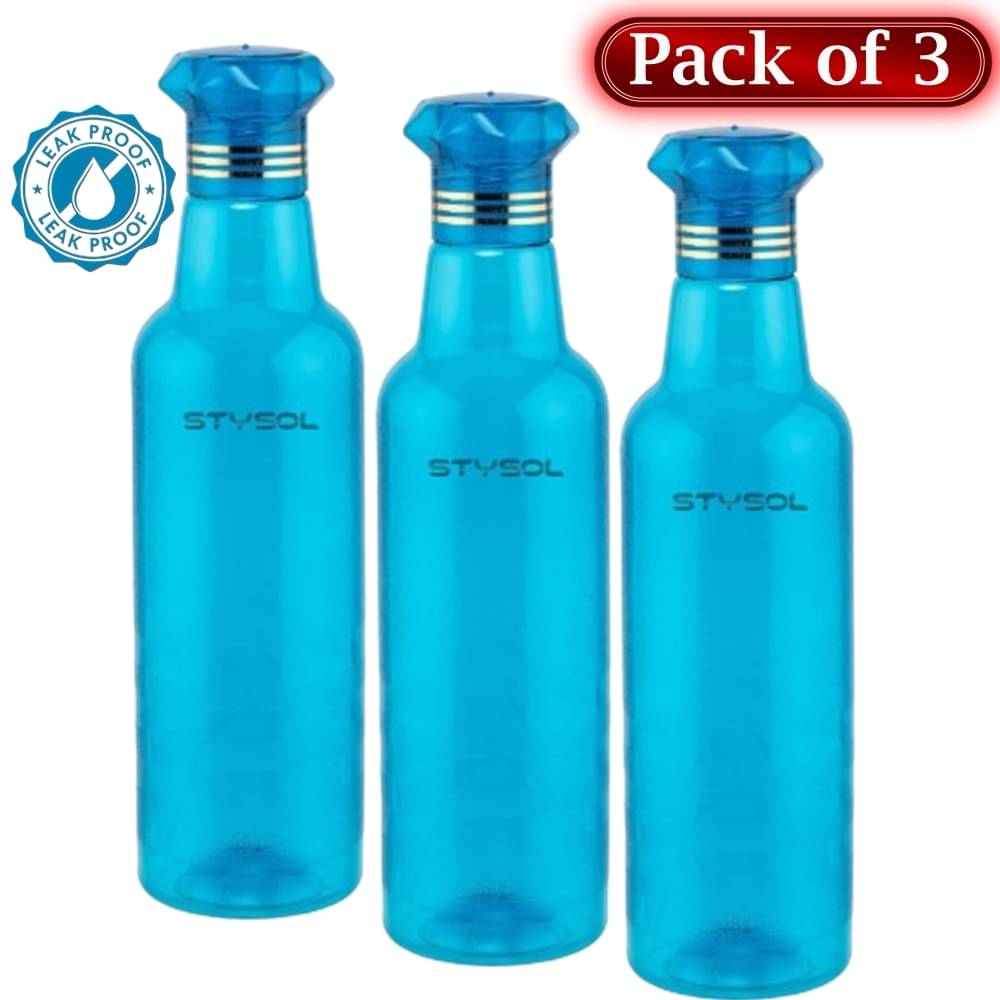     			Stysol Water Bottels Blue Plastic Water Bottle 1000 mL ( Set of 3 )
