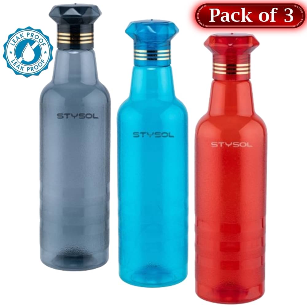     			Stysol Water Bottels Multicolour Plastic Water Bottle 1000 mL ( Set of 3 )