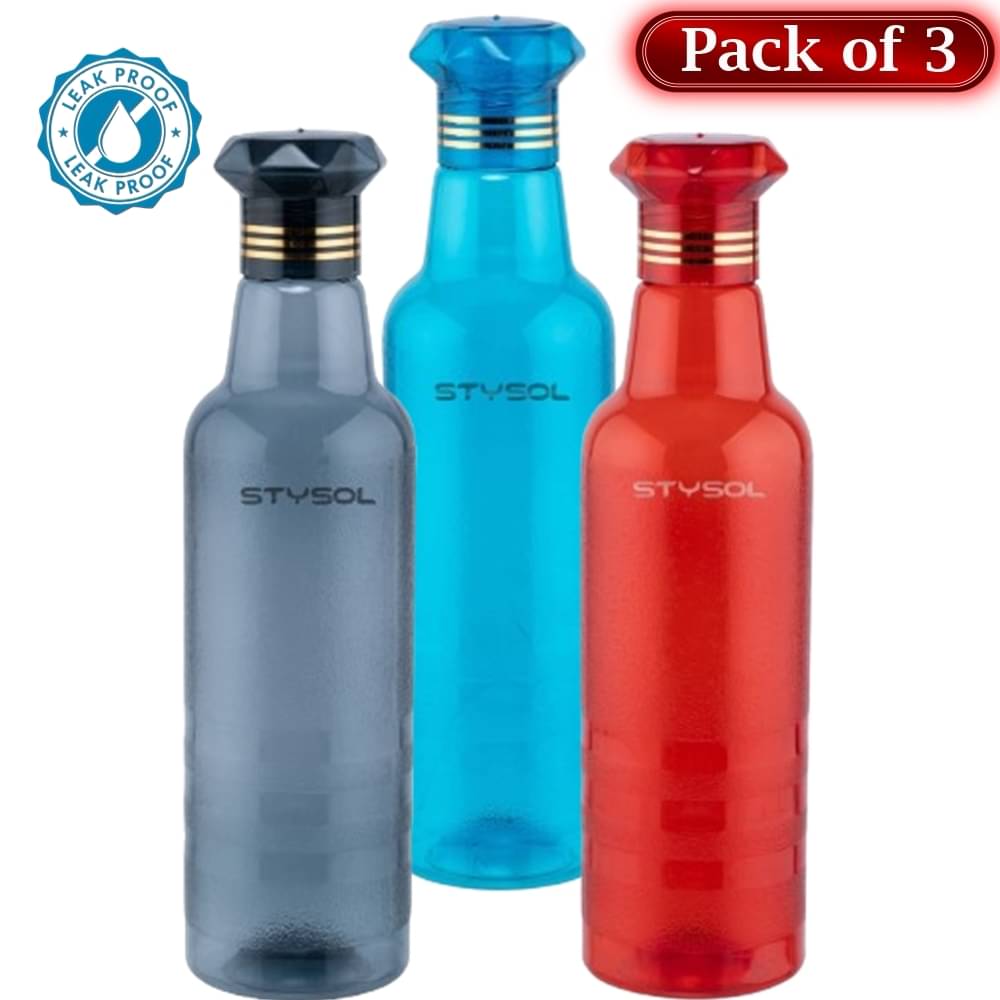 Stysol Water Bottels Multicolour Plastic Fridge Water Bottle 1000 mL ( Set of 3 ) Stysol Water Bottels Multicolour Plastic Fridge Water Bottle 1000 mL ( Set of 3 )
