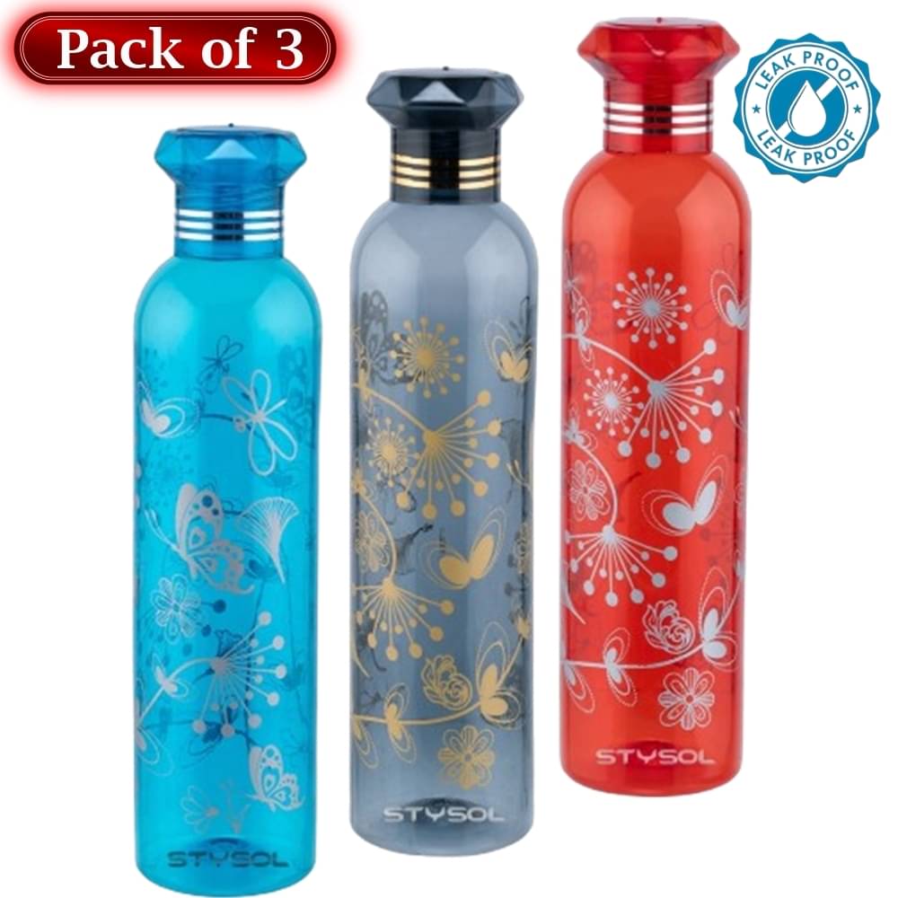     			Stysol Water Bottels Multicolour Plastic Water Bottle 1000 mL ( Set of 3 )