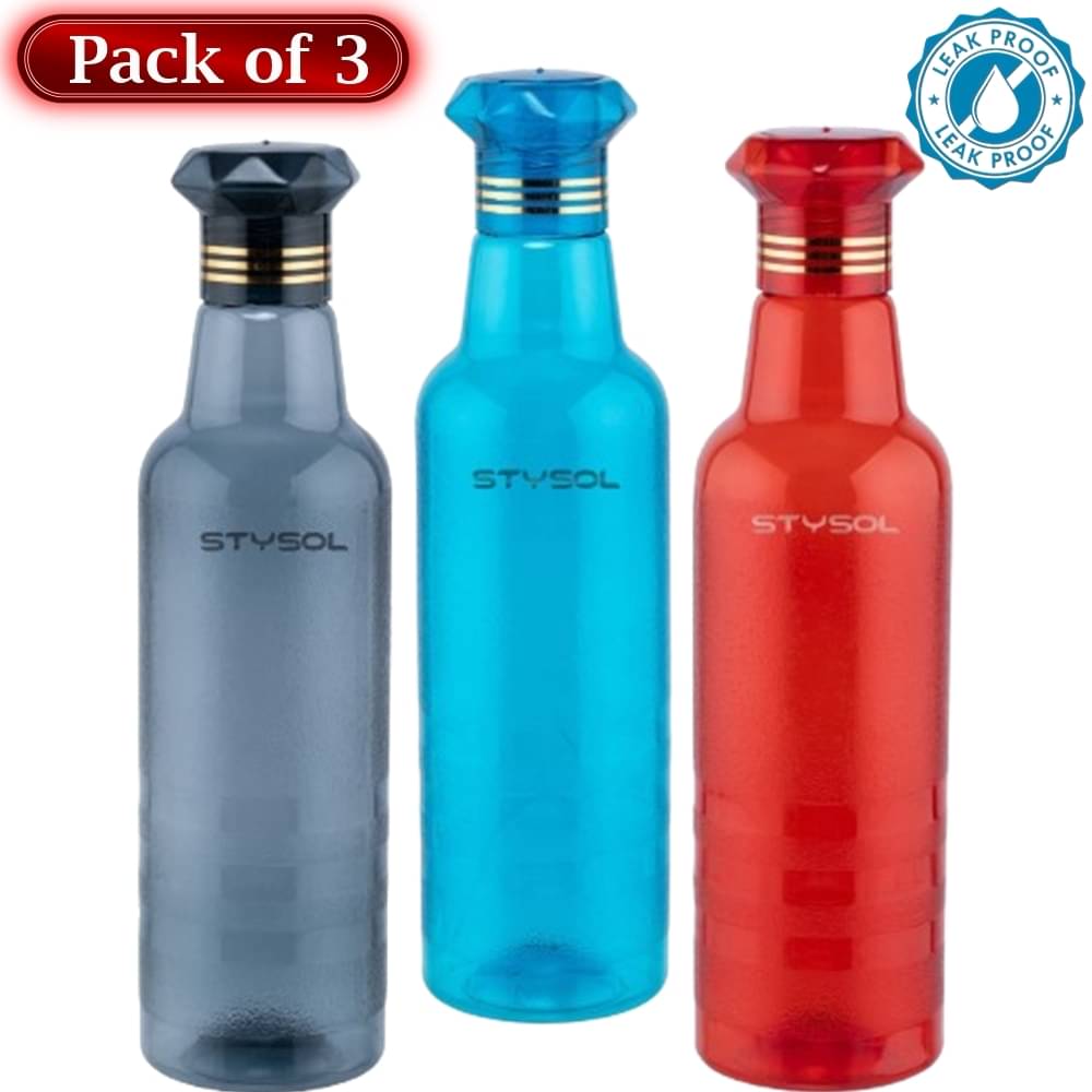     			Stysol Water Bottels Multicolour Plastic Water Bottle 1000 mL ( Set of 3 )