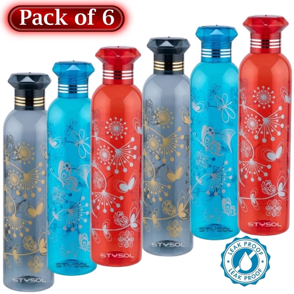 Stysol Water Bottels Multicolour Plastic Water Bottle 1000 mL ( Set of 6 ) Stysol Water Bottels Multicolour Plastic Water Bottle 1000 mL ( Set of 6 )