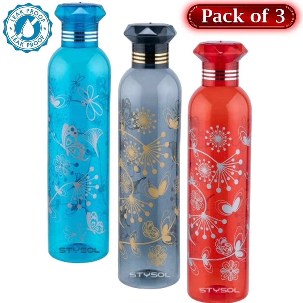 Stysol Water Bottels Multicolour Plastic Fridge Water Bottle 1000 mL ( Set of 3 ) Stysol Water Bottels Multicolour Plastic Fridge Water Bottle 1000 mL ( Set of 3 )