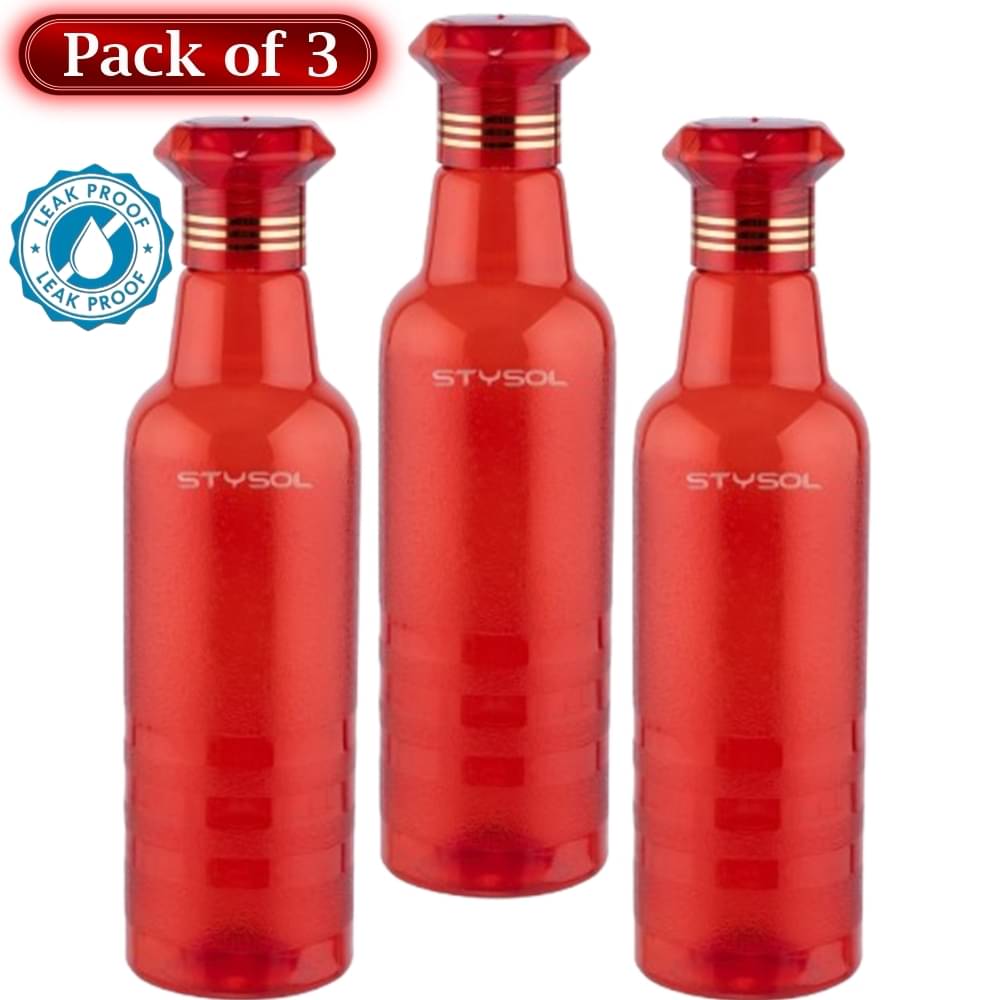     			Stysol Water Bottels Red Plastic Water Bottle 1000 mL ( Set of 3 )