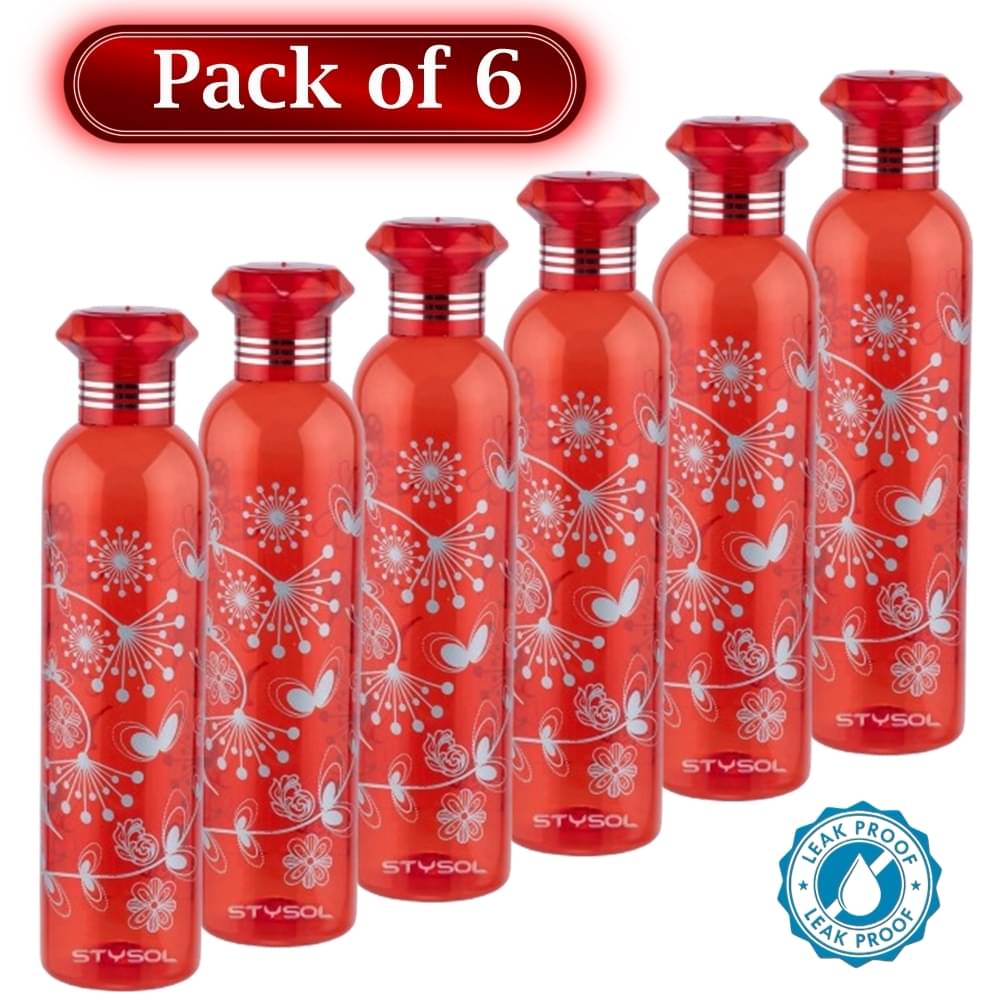     			Stysol Water Bottels Red Plastic Water Bottle 1000 mL ( Set of 6 )